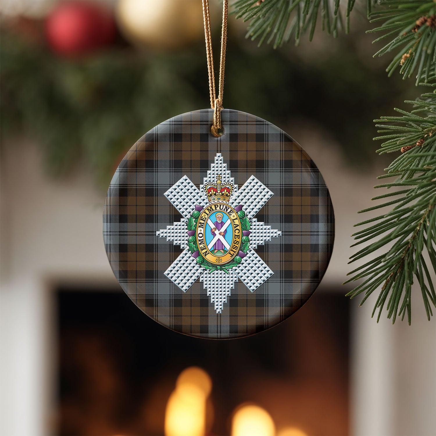 Black Watch Weathered Tartan Crest Christmas Ceramic Ornament