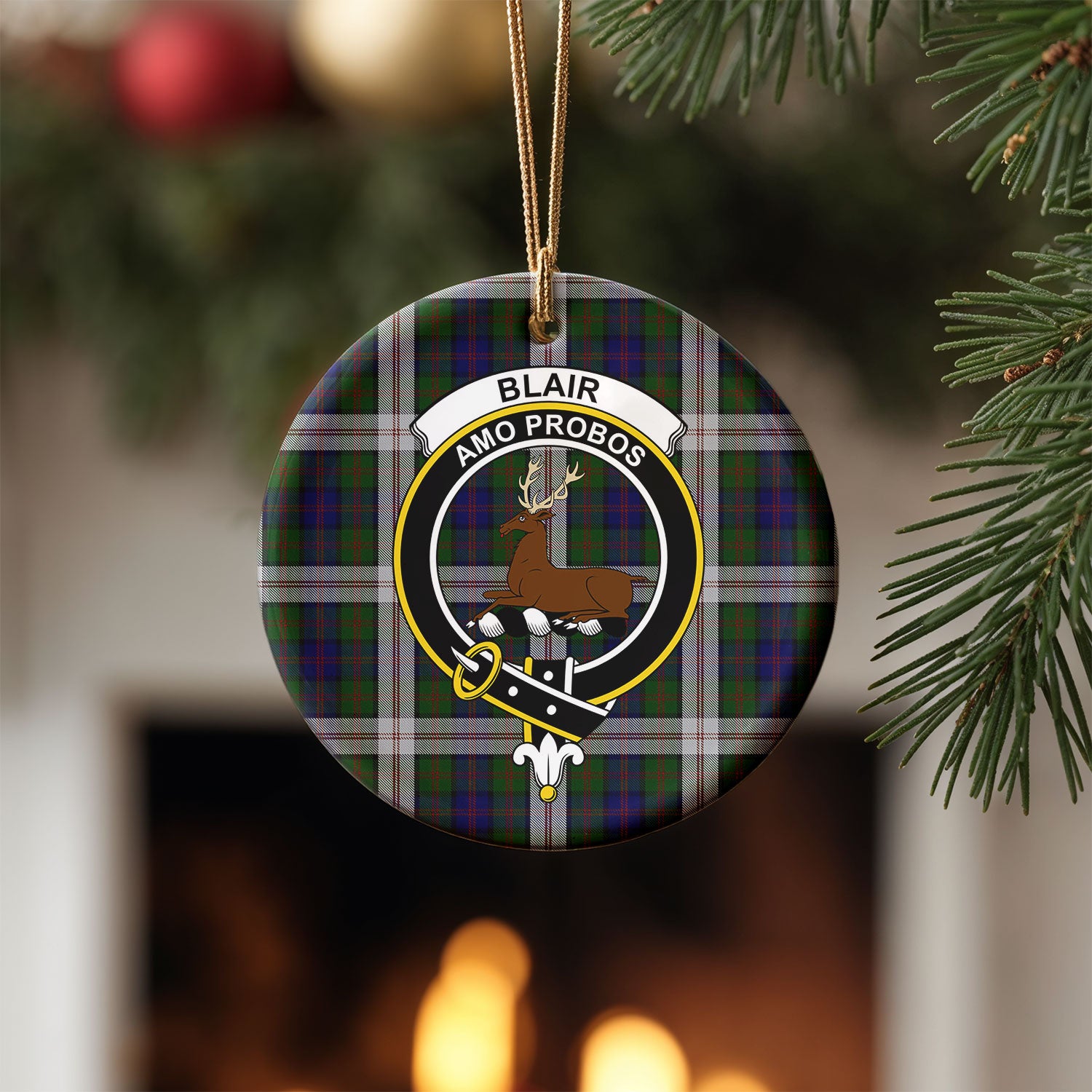 Blair Dress Tartan Crest Christmas Ceramic Ornament