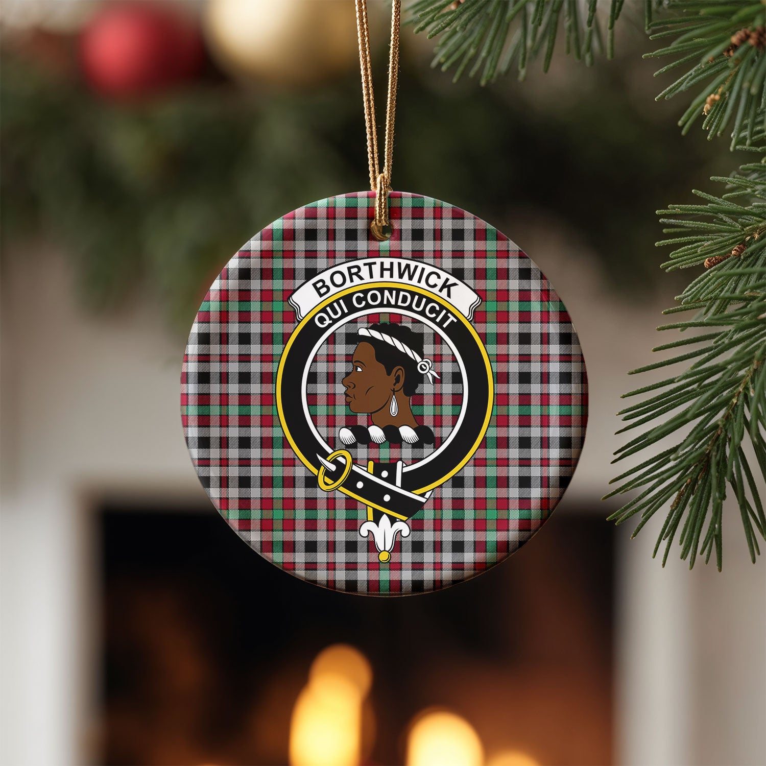 Borthwick Ancient Tartan Crest Christmas Ceramic Ornament
