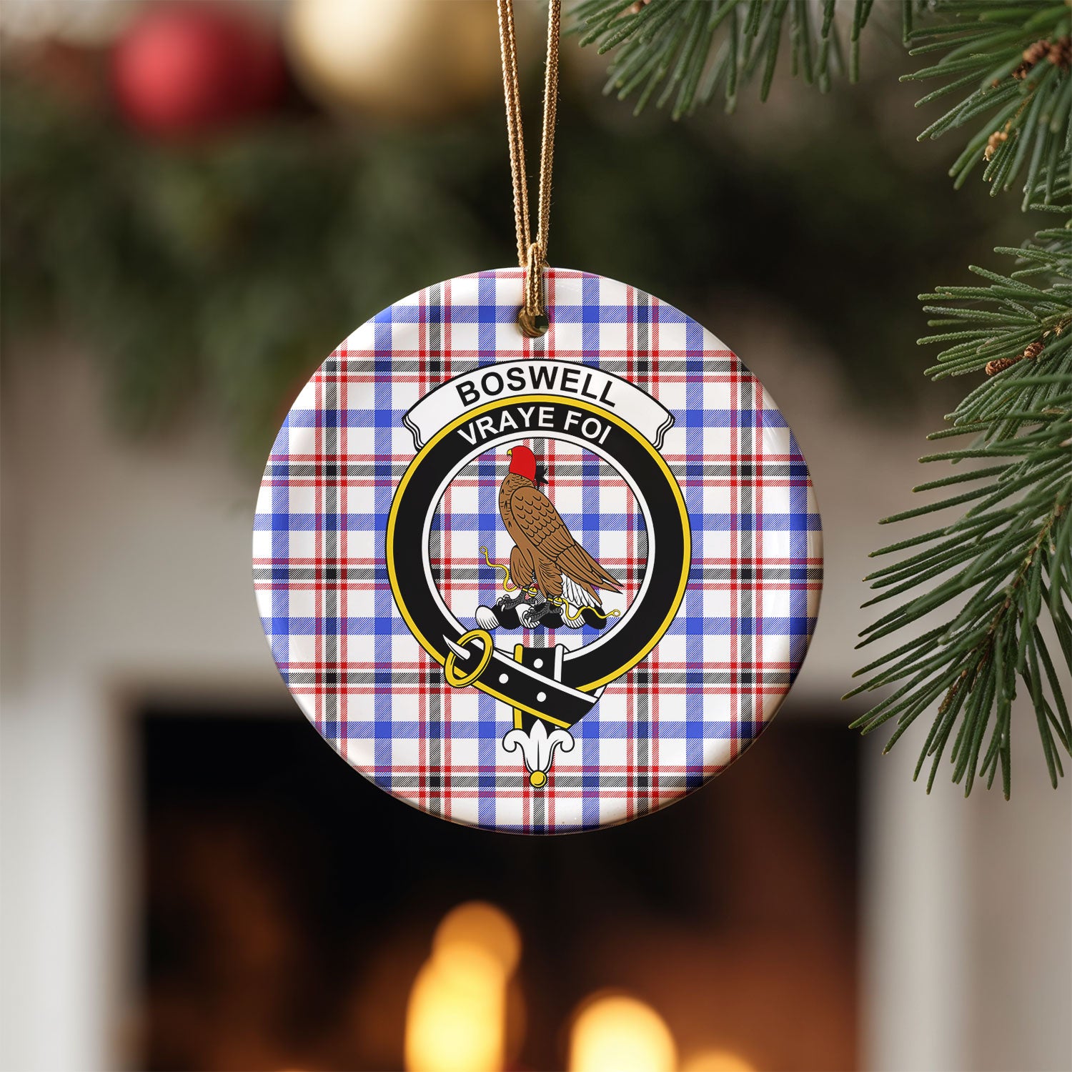 Boswell Modern Tartan Crest Christmas Ceramic Ornament