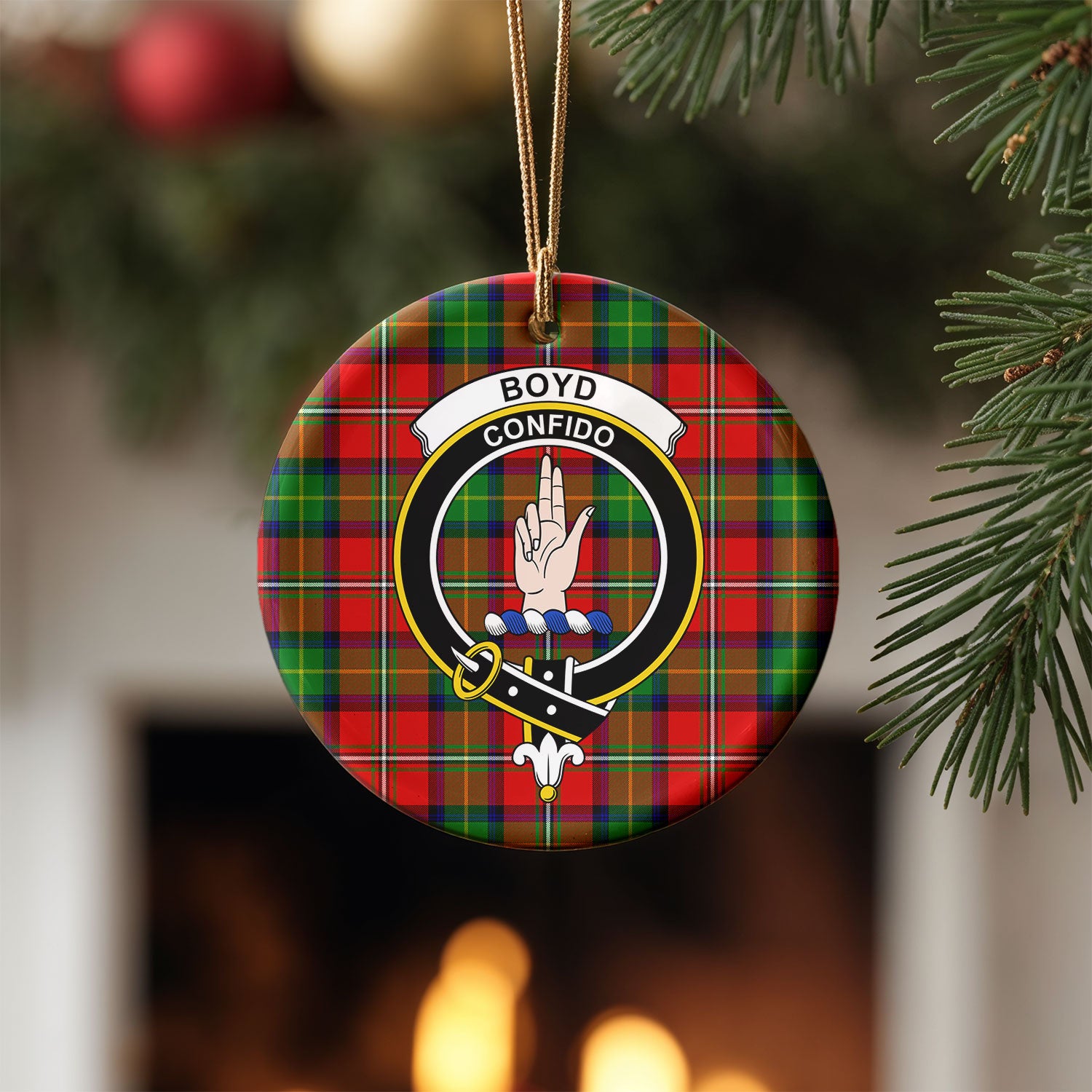 Boyd Modern Tartan Crest Christmas Ceramic Ornament