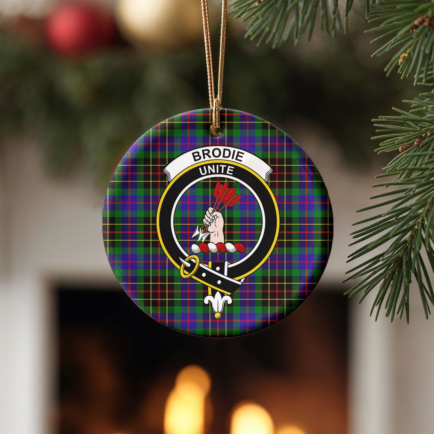 Brodie Hunting Modern Tartan Crest Christmas Ceramic Ornament