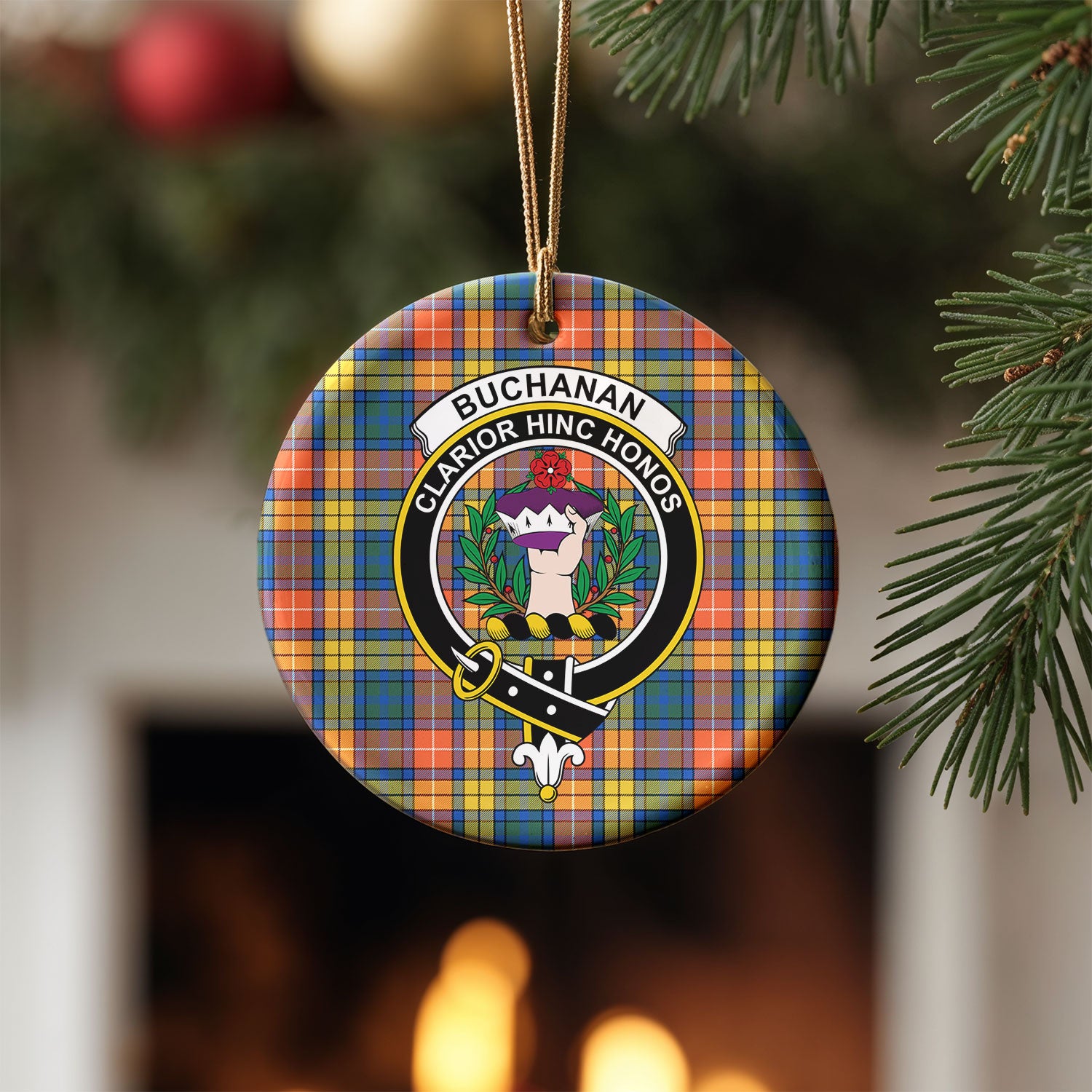 Buchanan Ancient Tartan Crest Christmas Ceramic Ornament