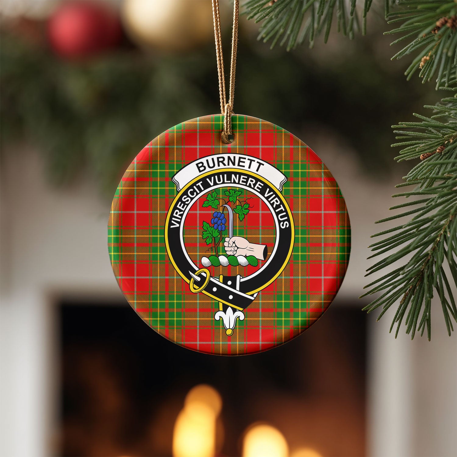 Burnett Ancient Tartan Crest Christmas Ceramic Ornament