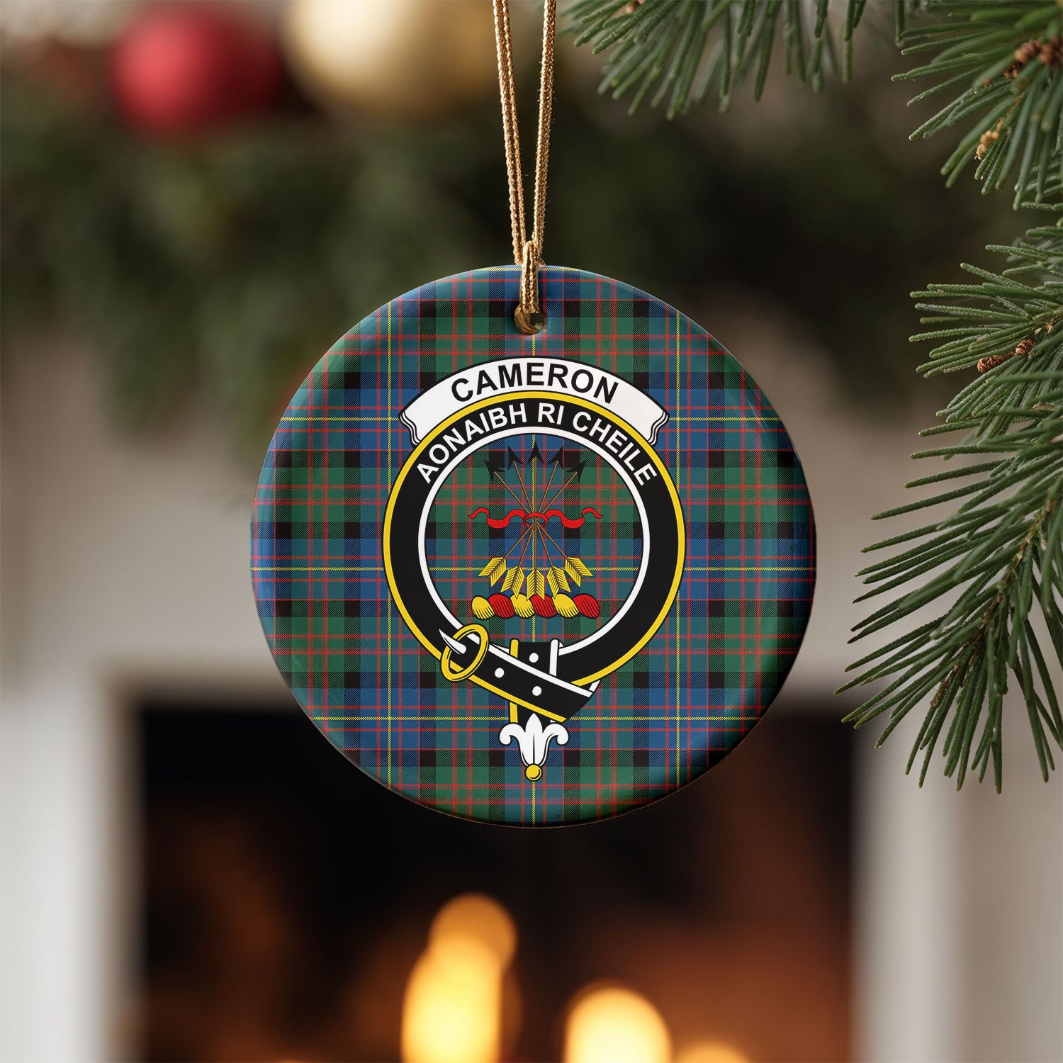 Cameron of Erracht Ancient Tartan Crest Christmas Ceramic Ornament