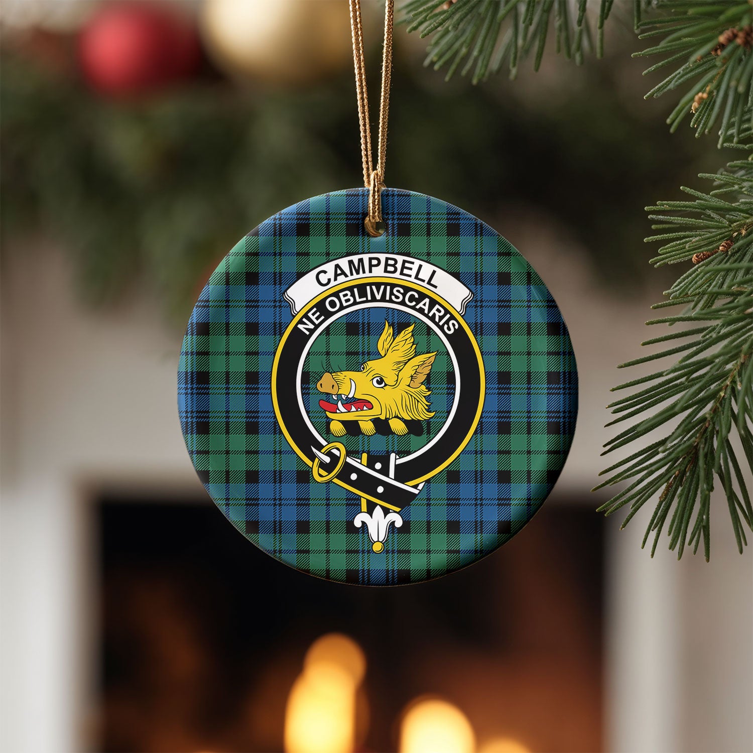 Campbell Ancient 02 Tartan Crest Christmas Ceramic Ornament