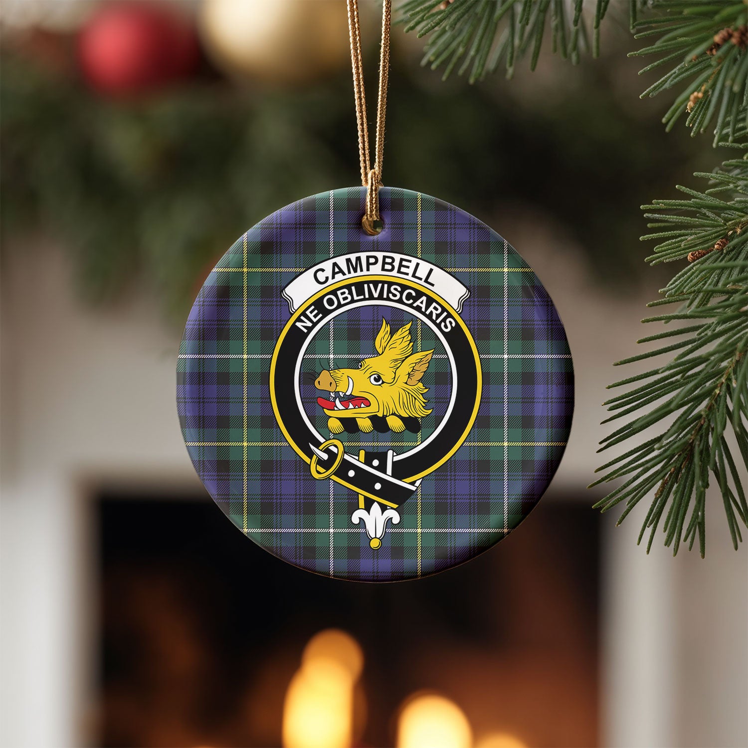 Campbell Argyll Modern Tartan Crest Christmas Ceramic Ornament