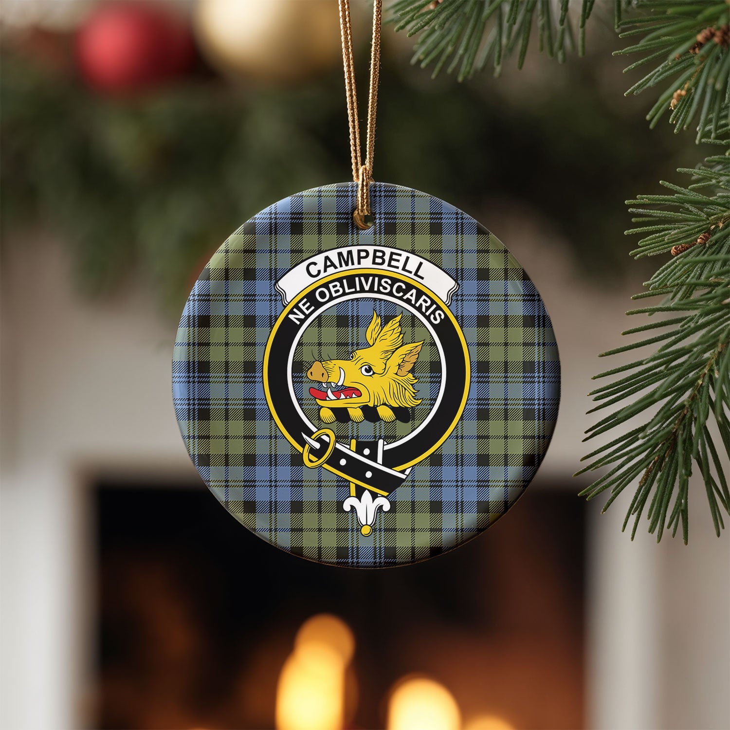 Campbell Faded Tartan Crest Christmas Ceramic Ornament