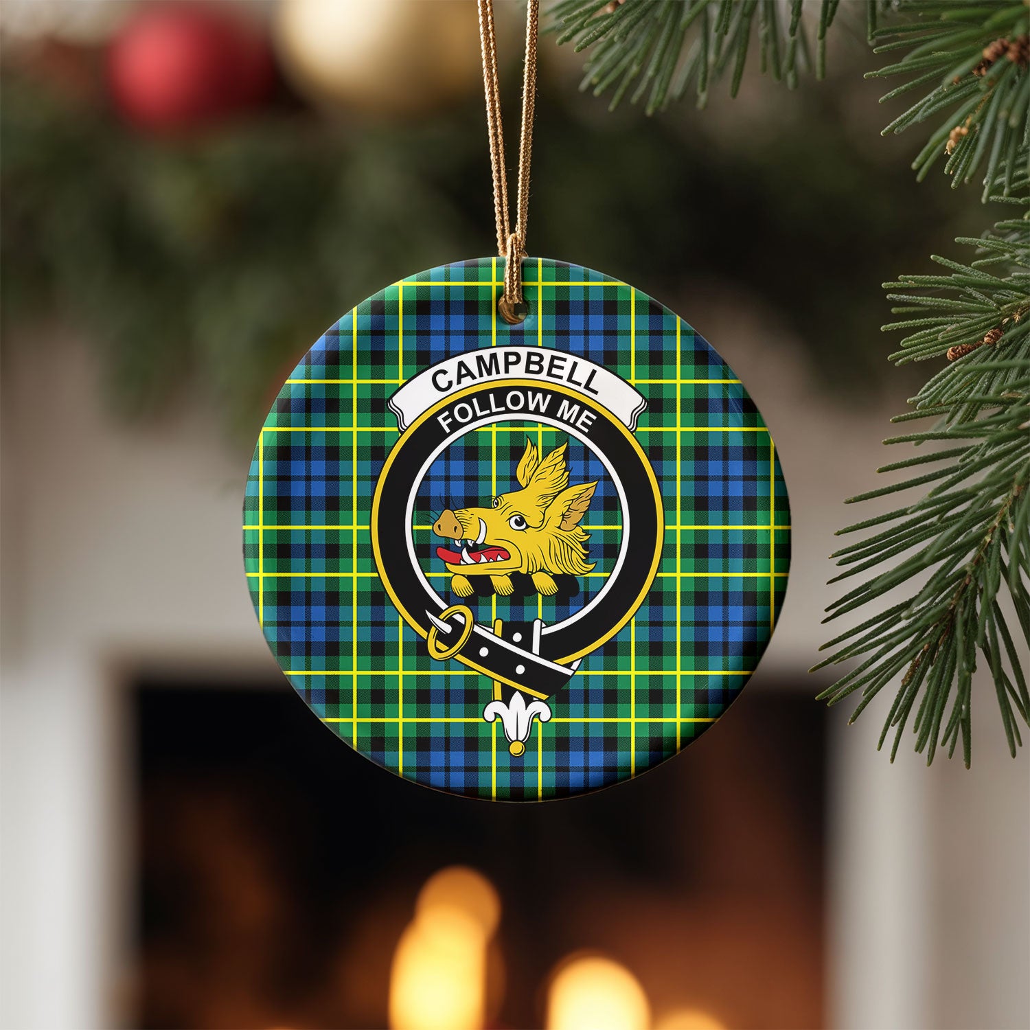Campbell of Breadalbane Ancient Tartan Crest Christmas Ceramic Ornament