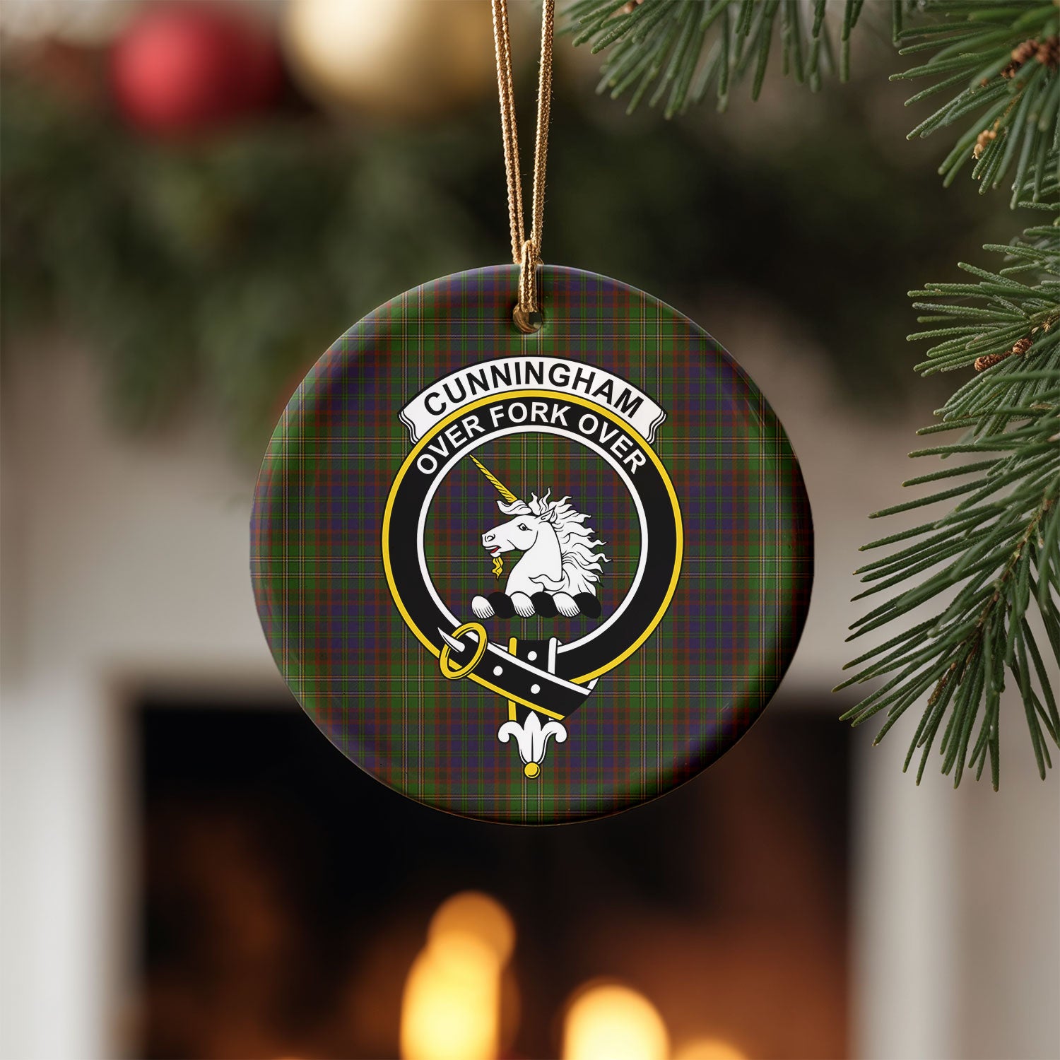 Cunningham Hunting Modern Tartan Crest Christmas Ceramic Ornament