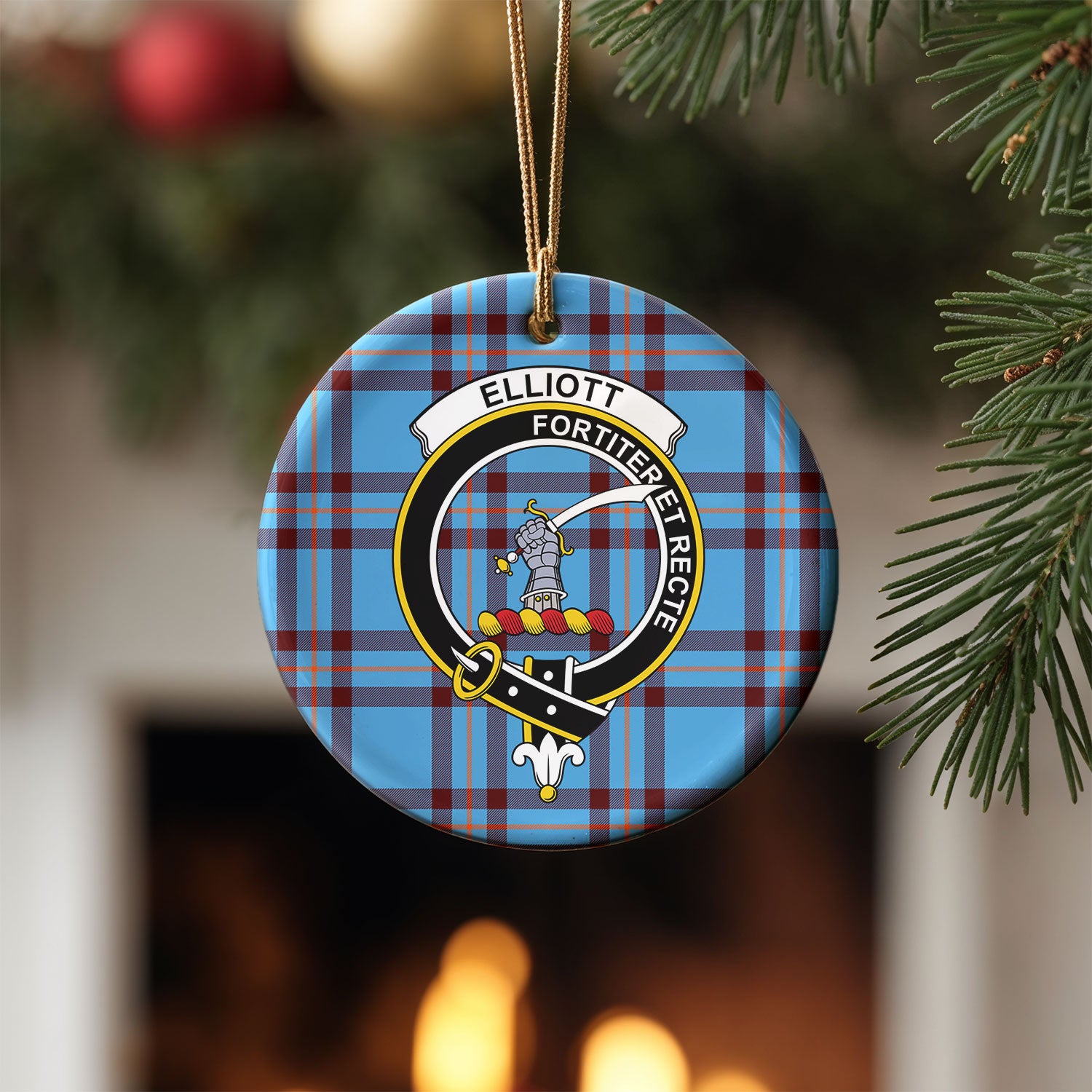 Elliott Ancient Tartan Crest Christmas Ceramic Ornament
