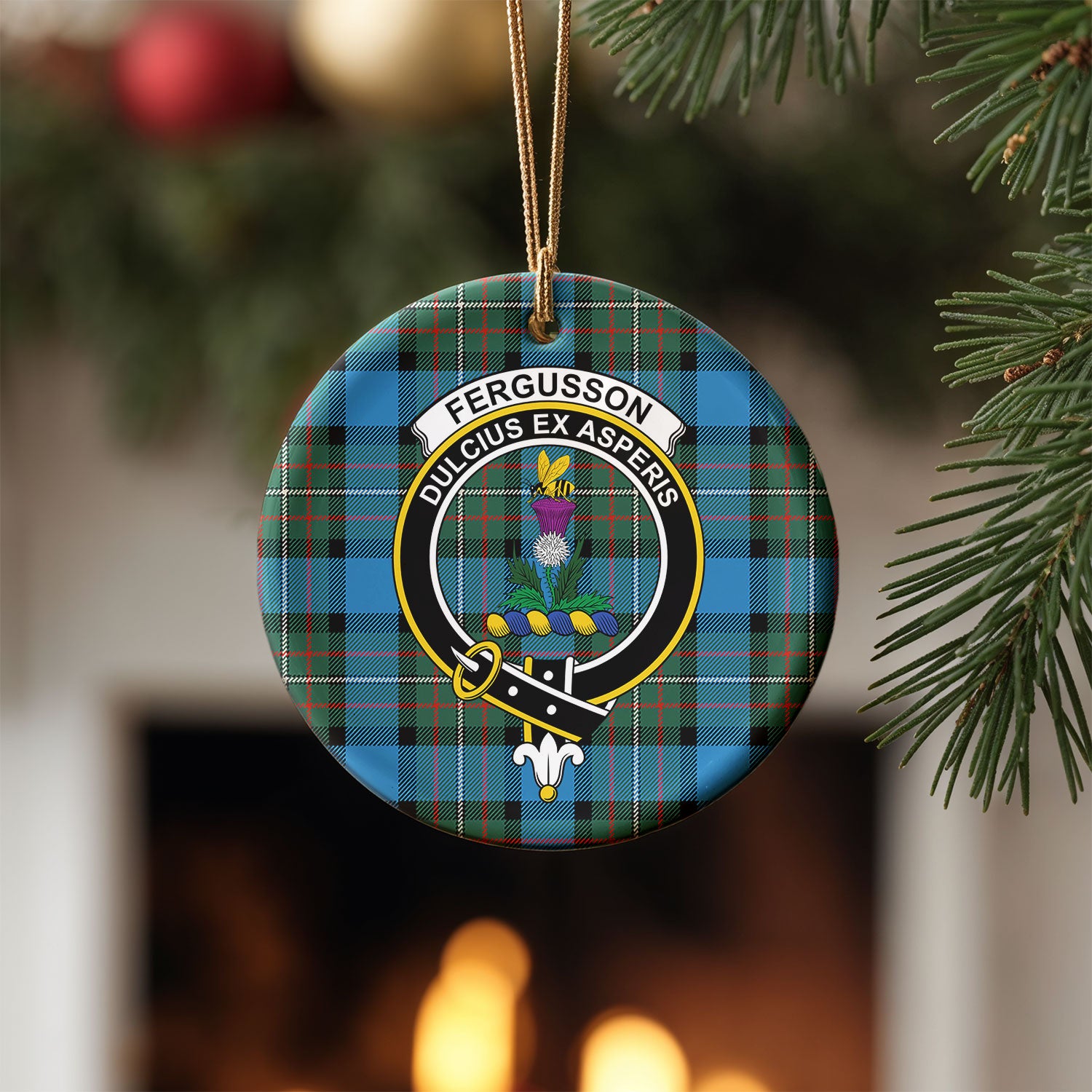Fergusson Ancient Tartan Crest Christmas Ceramic Ornament