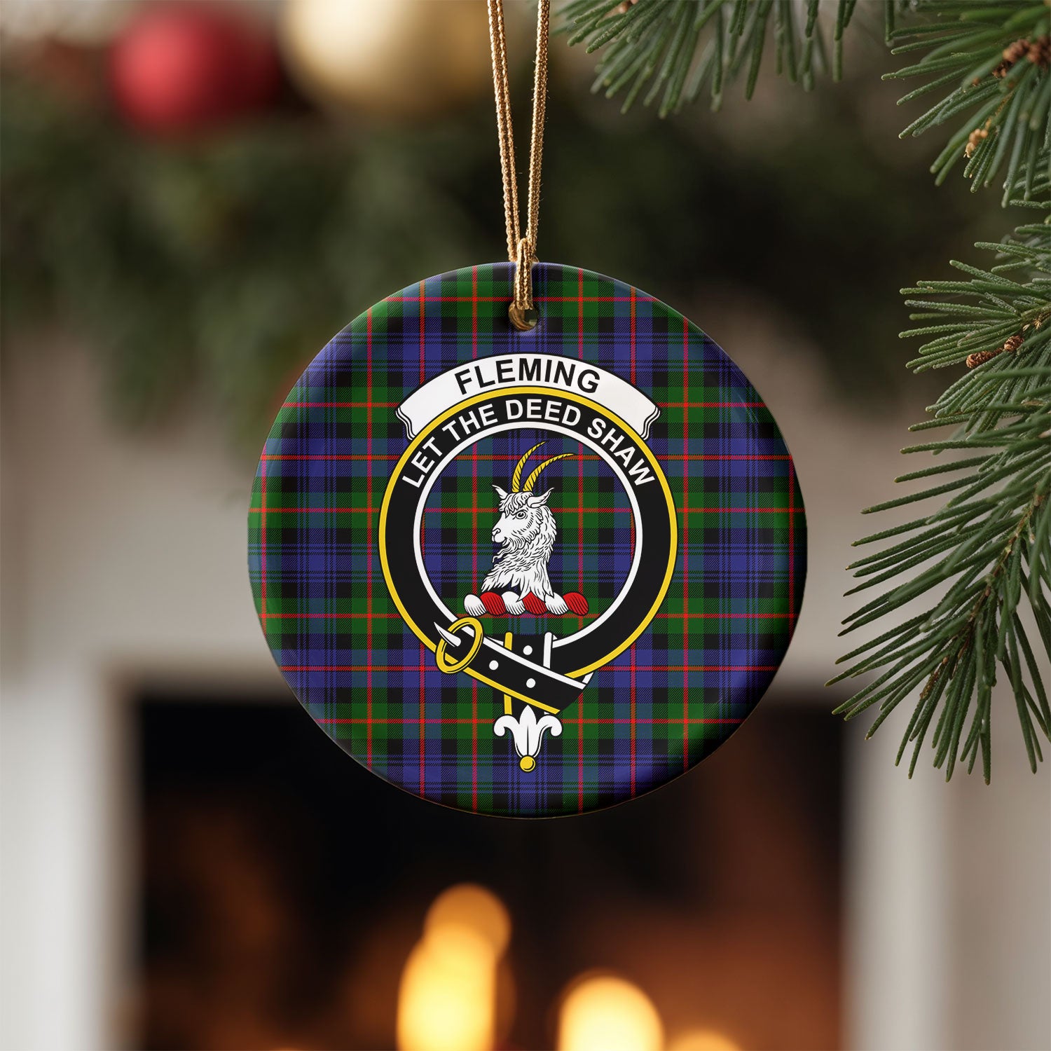 Fleming Tartan Crest Christmas Ceramic Ornament