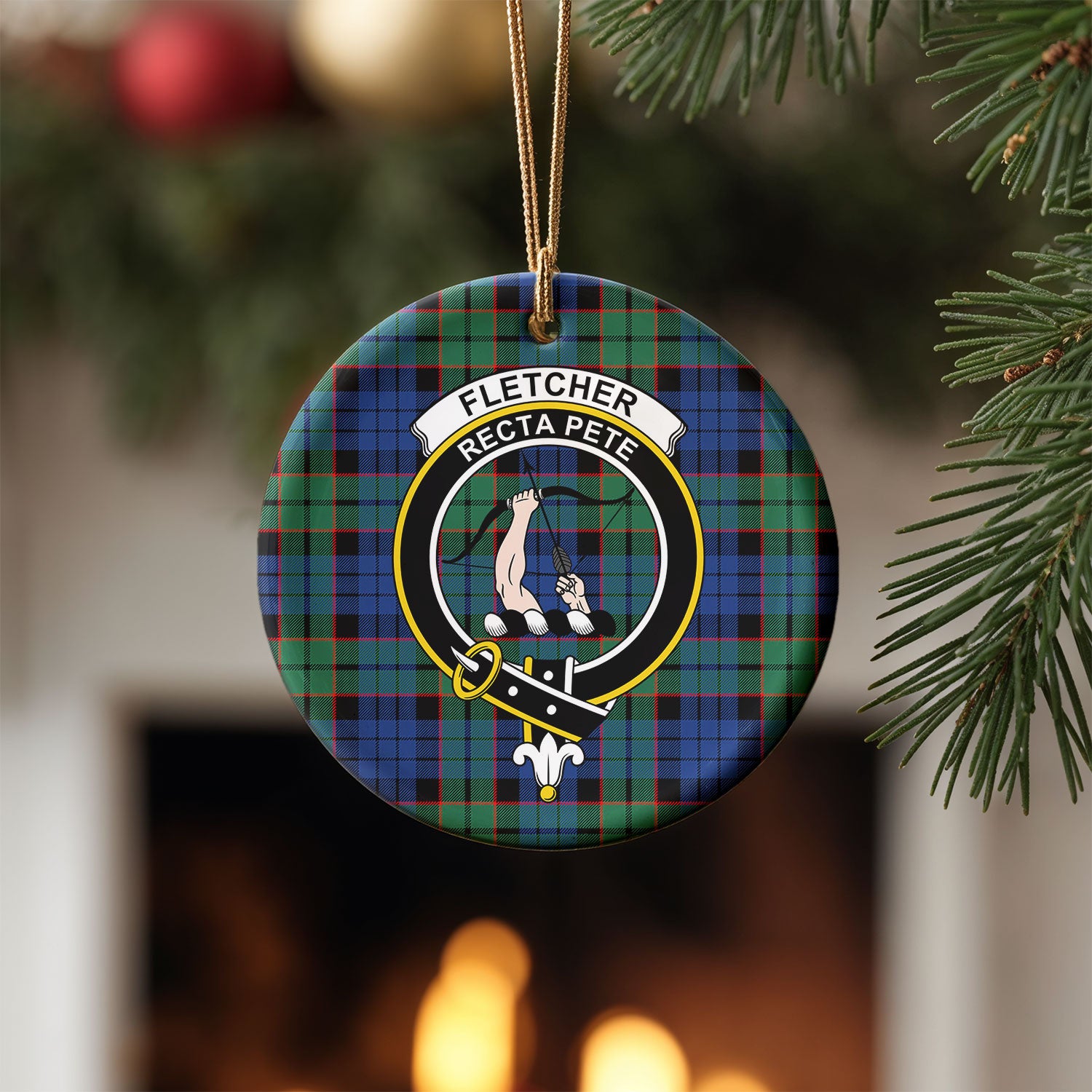 Fletcher Ancient Tartan Crest Christmas Ceramic Ornament