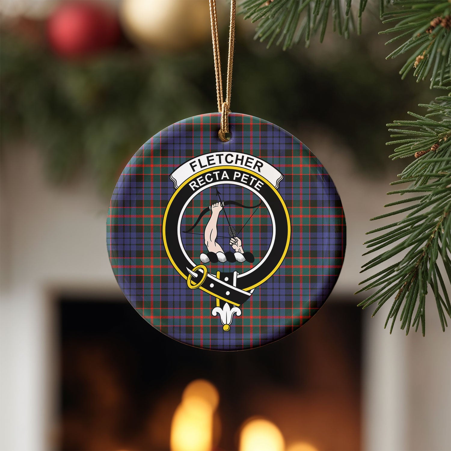 Fletcher of Dunans Tartan Crest Christmas Ceramic Ornament