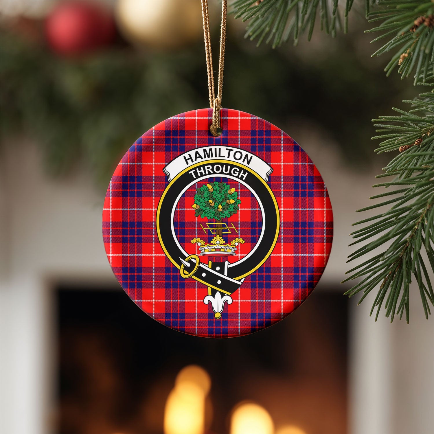 Hamilton Modern Tartan Crest Christmas Ceramic Ornament