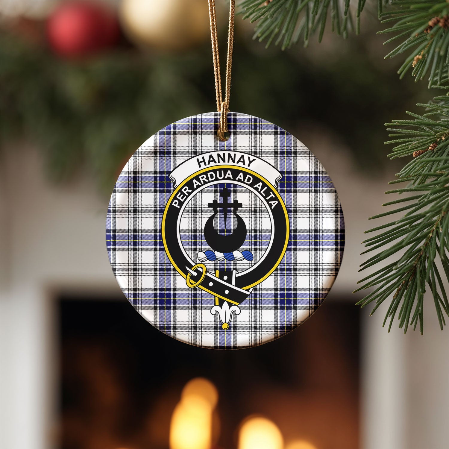 Hannay Modern Tartan Crest Christmas Ceramic Ornament