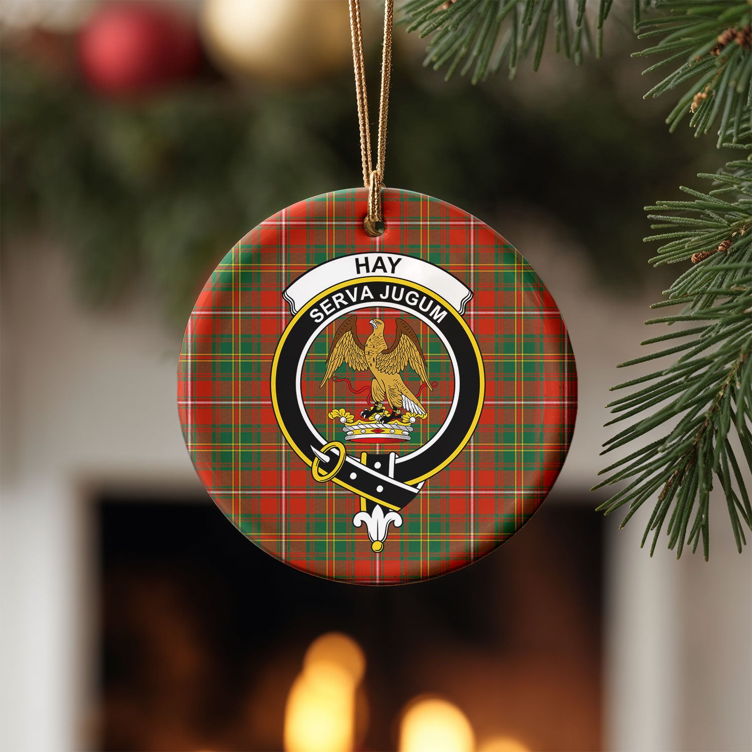 Hay Ancient Tartan Crest Christmas Ceramic Ornament