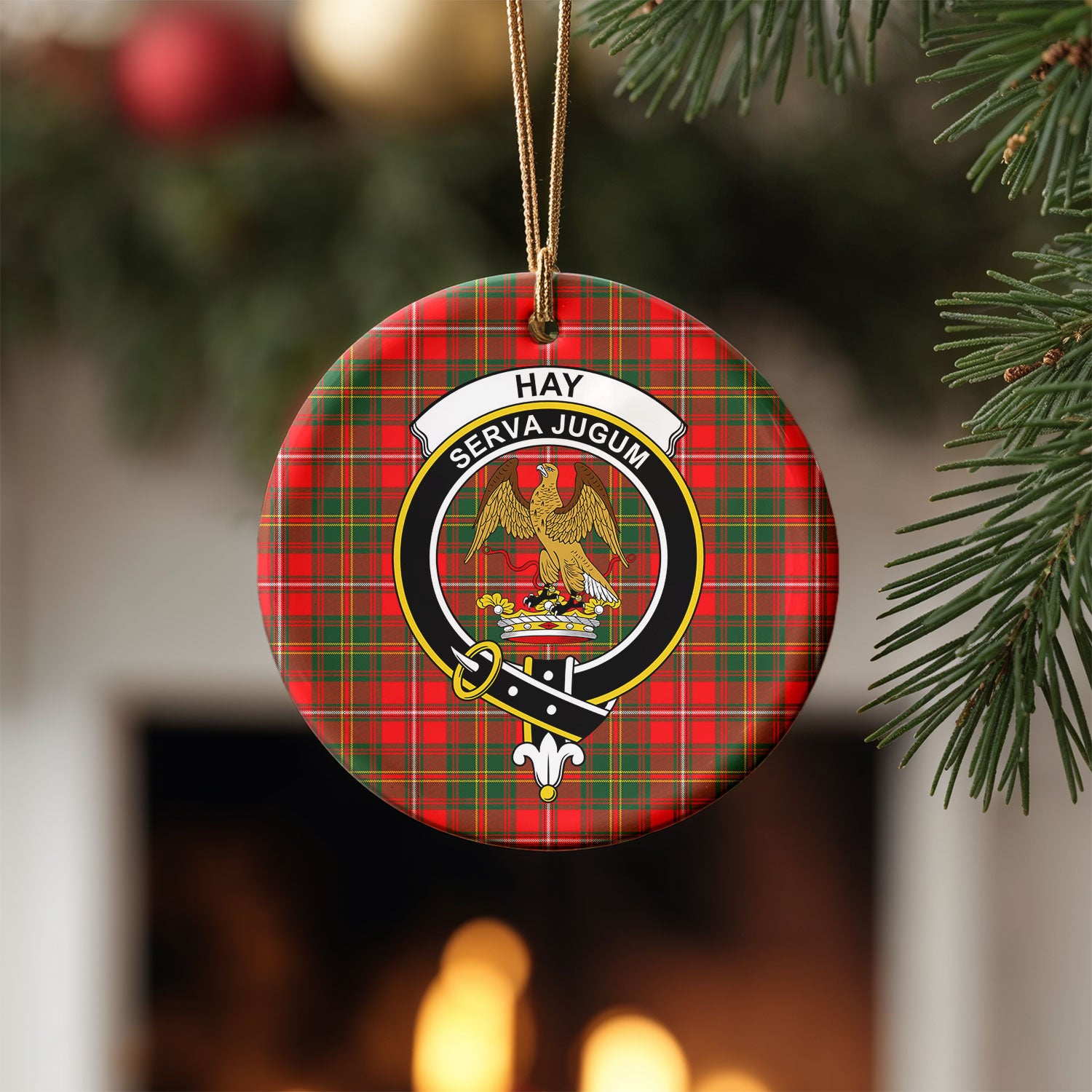 Hay Modern Tartan Crest Christmas Ceramic Ornament