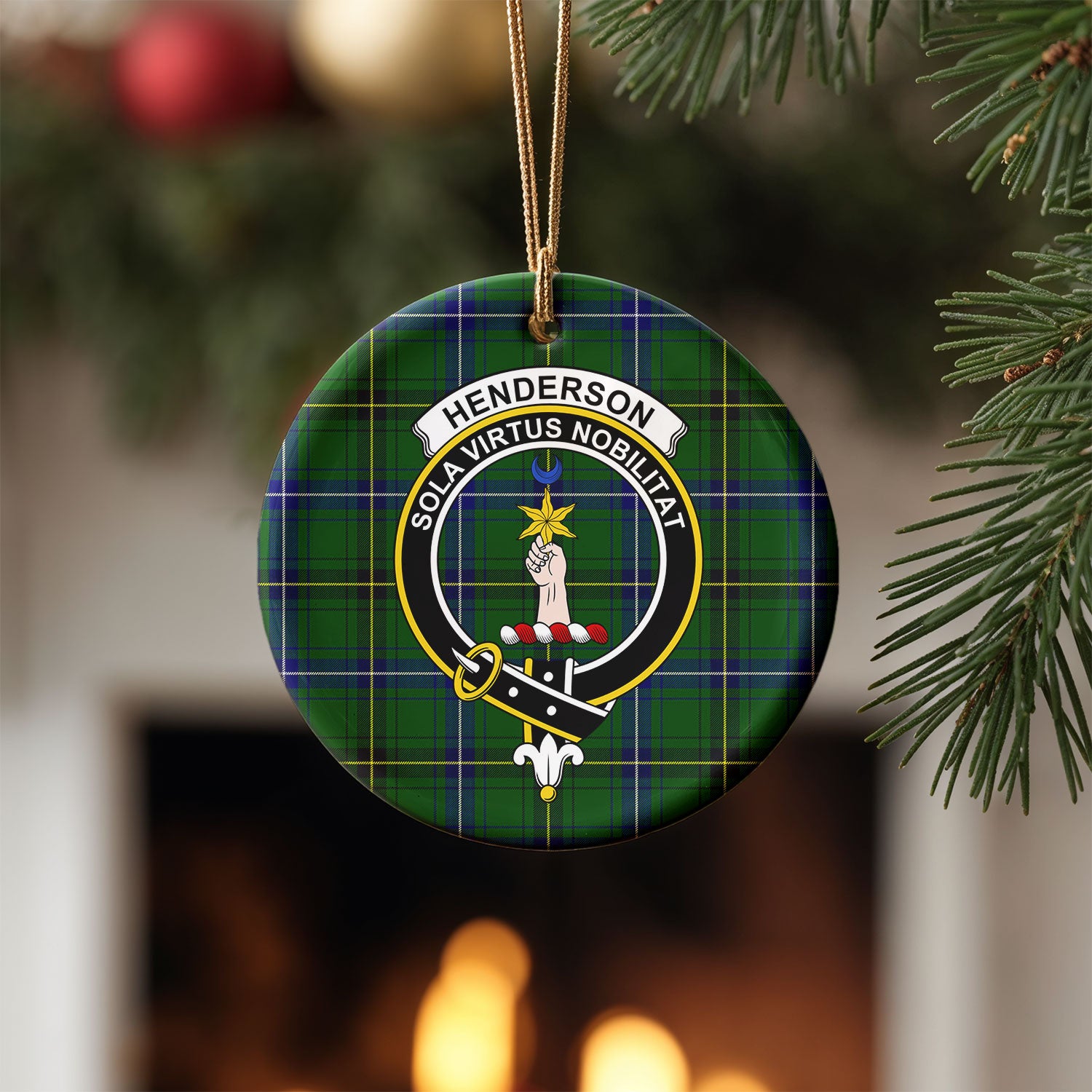 Henderson Modern Tartan Crest Christmas Ceramic Ornament