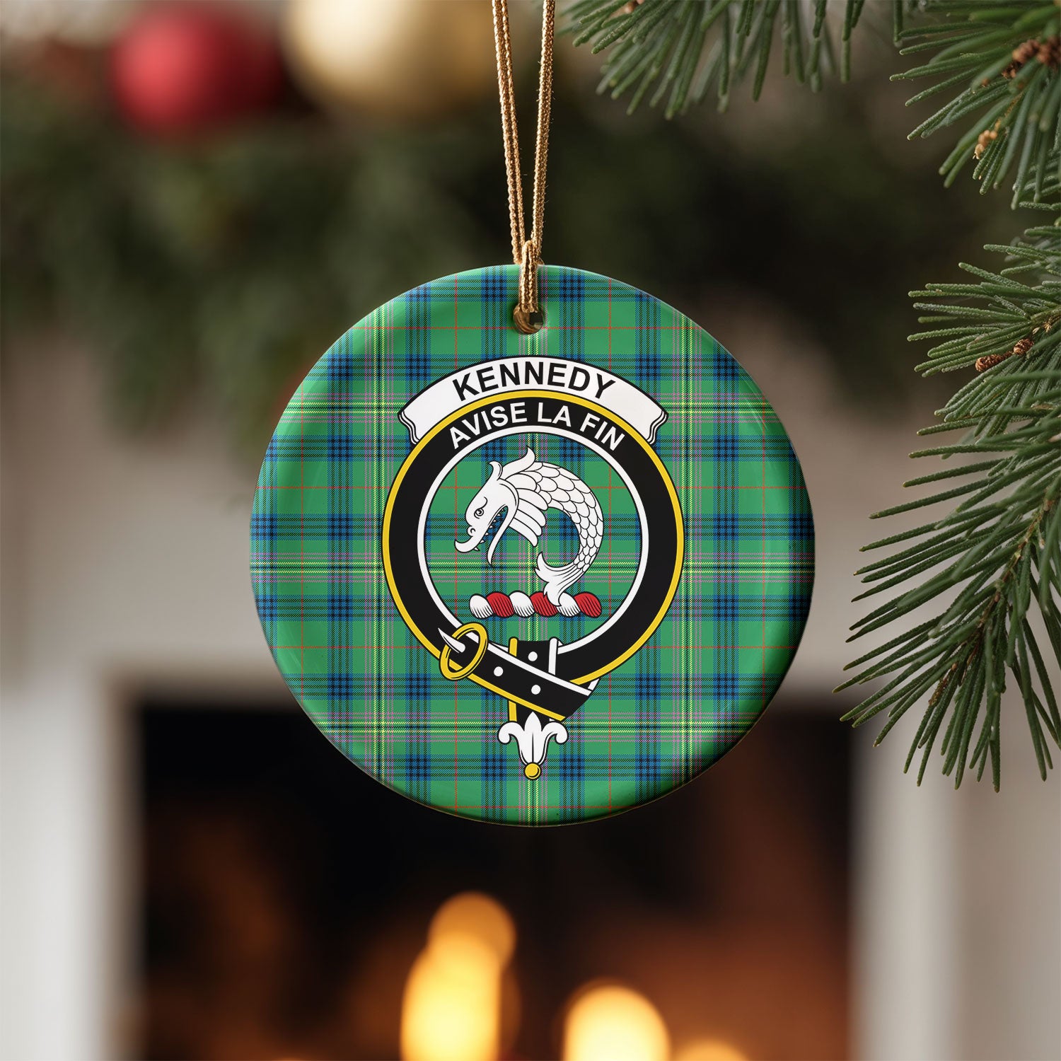 Kennedy Ancient Tartan Crest Christmas Ceramic Ornament