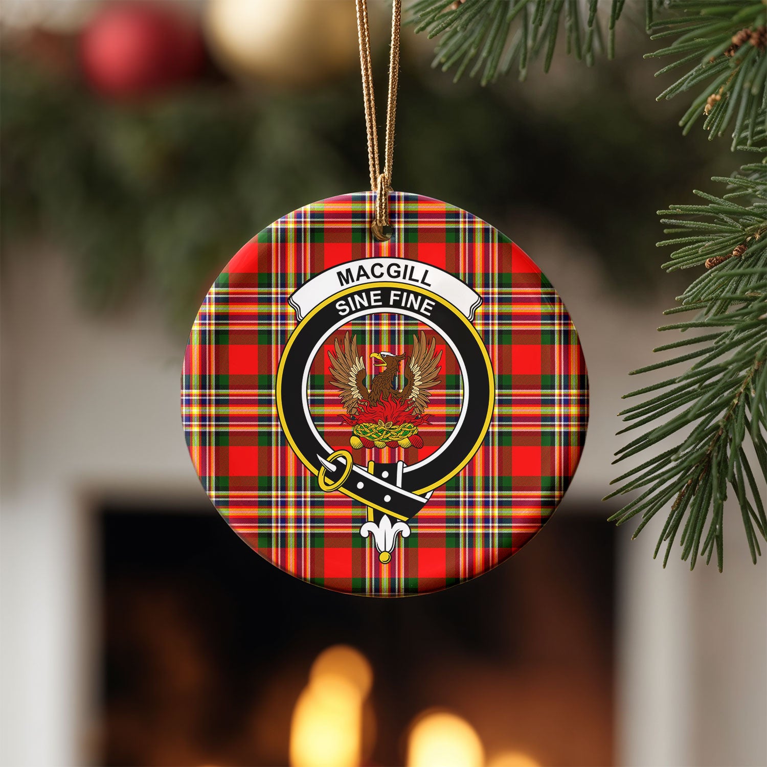 MacGill Modern Tartan Crest Christmas Ceramic Ornament