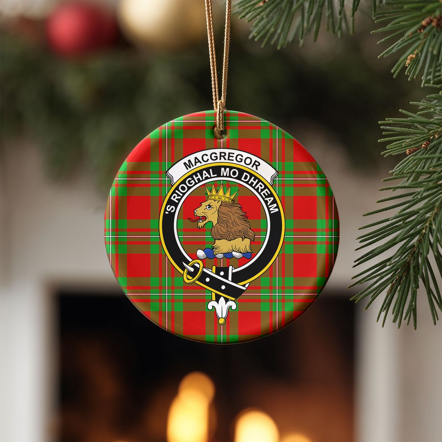 MacGregor Modern Tartan Crest Christmas Ceramic Ornament