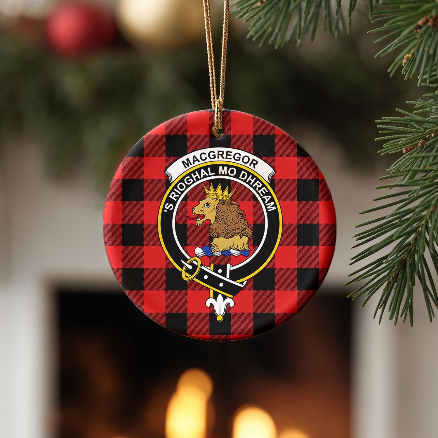 MacGregor Rob Roy Modern Tartan Crest Christmas Ceramic Ornament