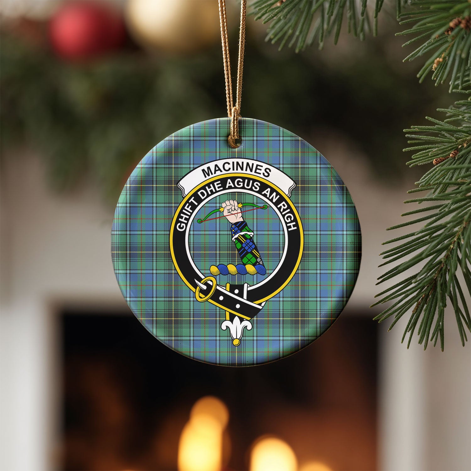MacInnes Ancient Tartan Crest Christmas Ceramic Ornament