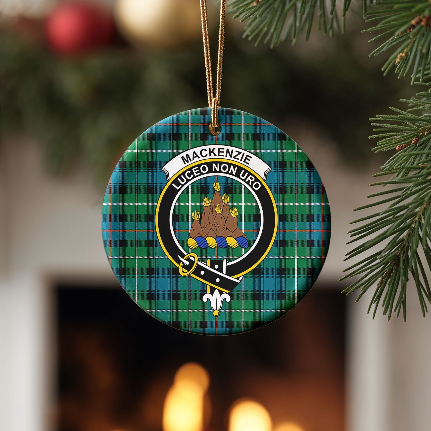 MacKenzie Ancient Tartan Crest Christmas Ceramic Ornament