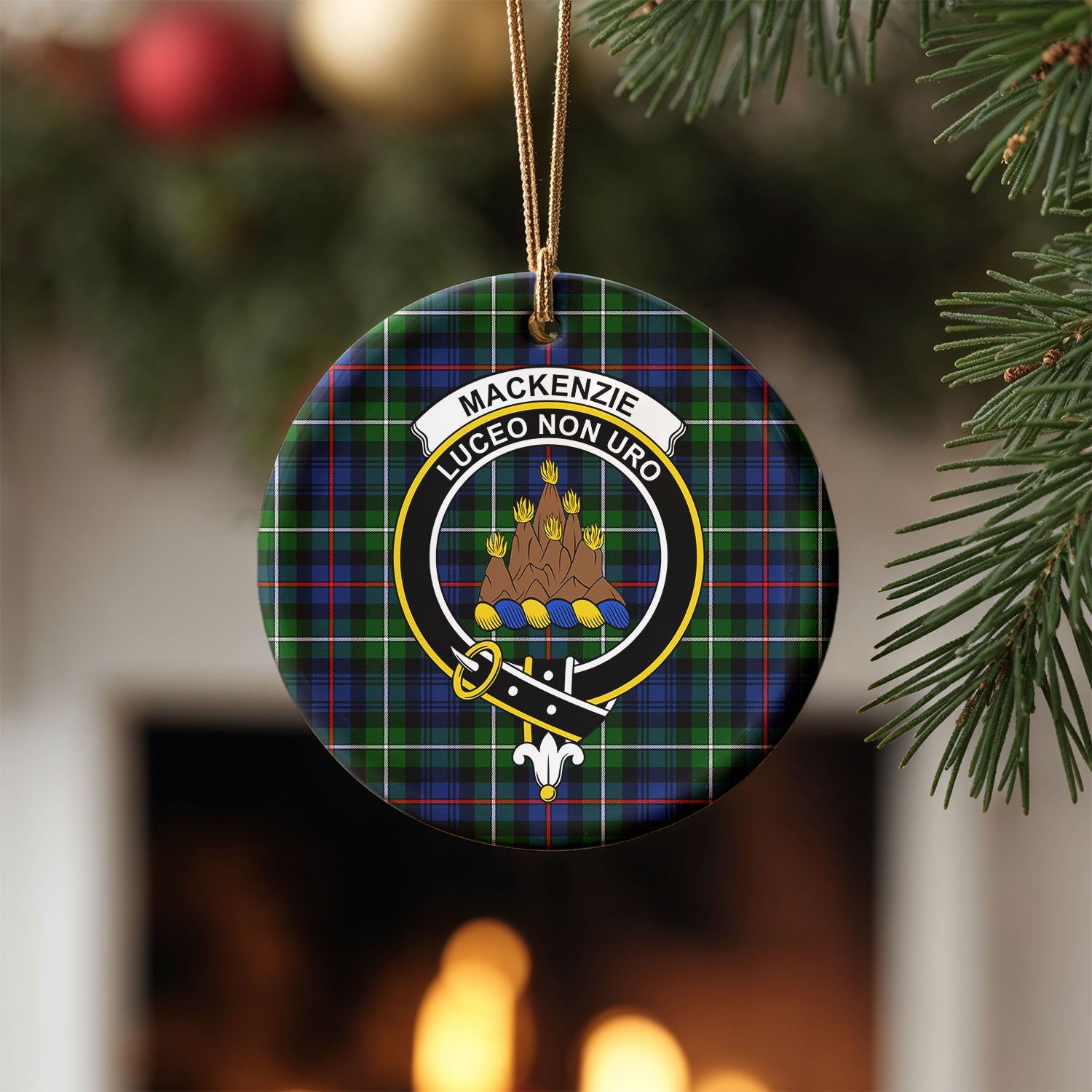 MacKenzie Modern Tartan Crest Christmas Ceramic Ornament