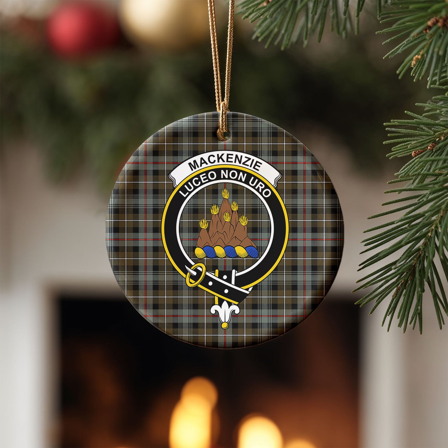 MacKenzie Weathered Tartan Crest Christmas Ceramic Ornament