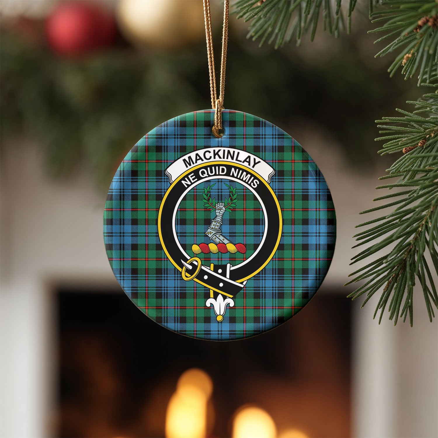 MacKinlay Ancient Tartan Crest Christmas Ceramic Ornament