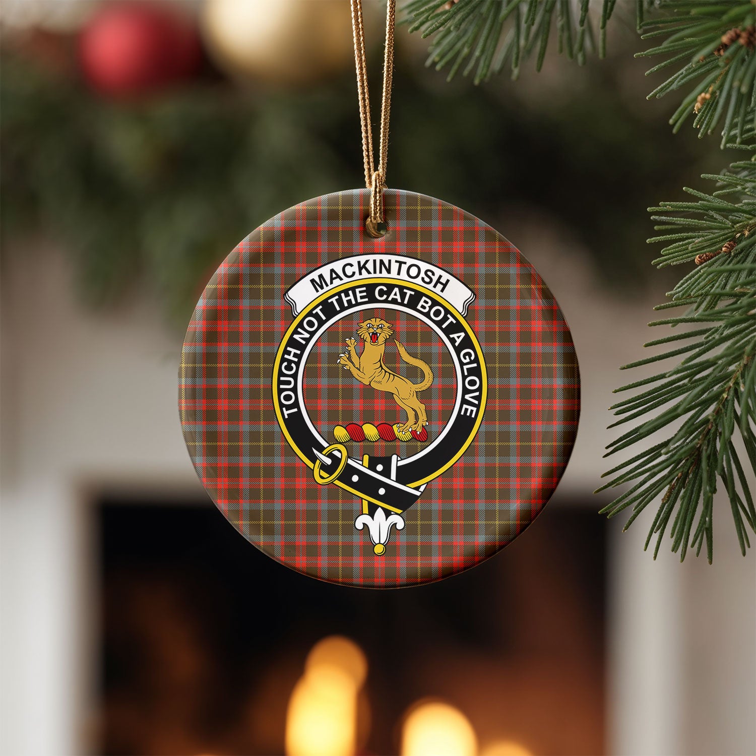 MacKintosh Hunting Weathered Tartan Crest Christmas Ceramic Ornament