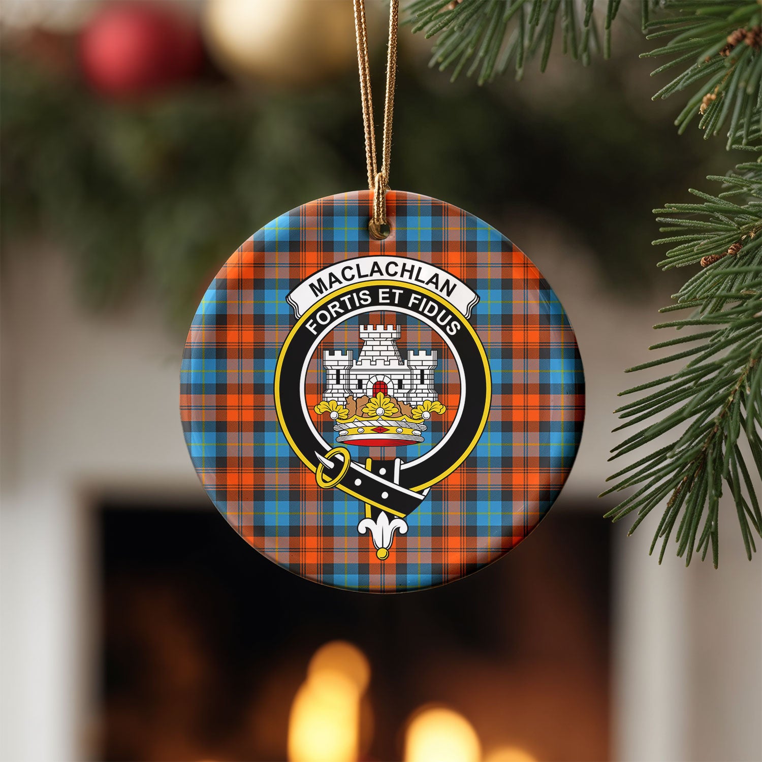 MacLachlan Ancient Tartan Crest Christmas Ceramic Ornament