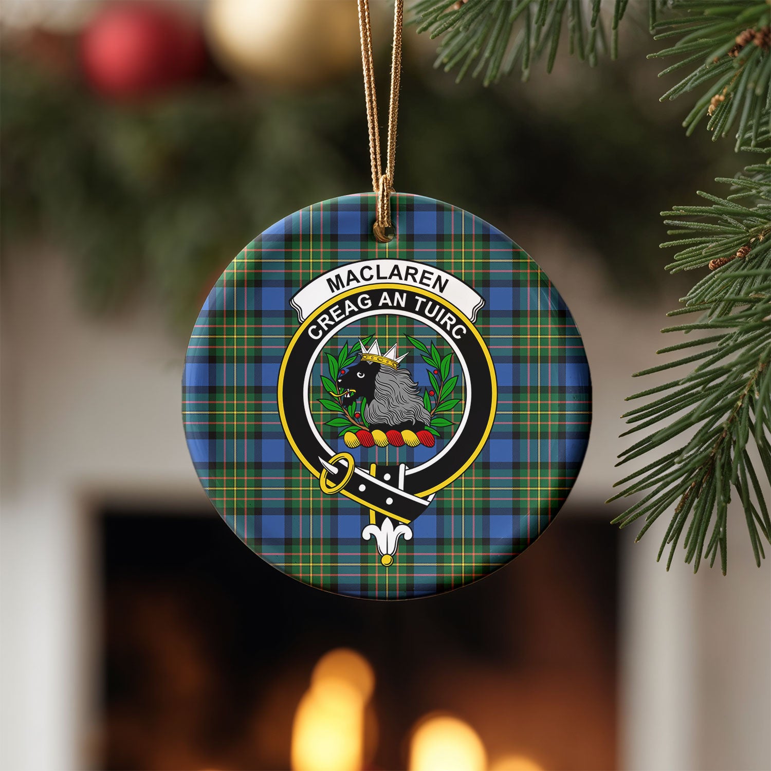 MacLaren Ancient Tartan Crest Christmas Ceramic Ornament