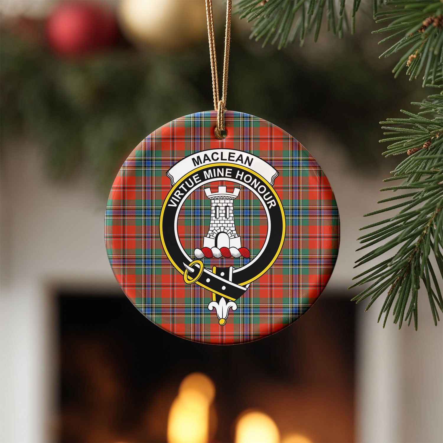 MacLean of Duart Ancient Tartan Crest Christmas Ceramic Ornament