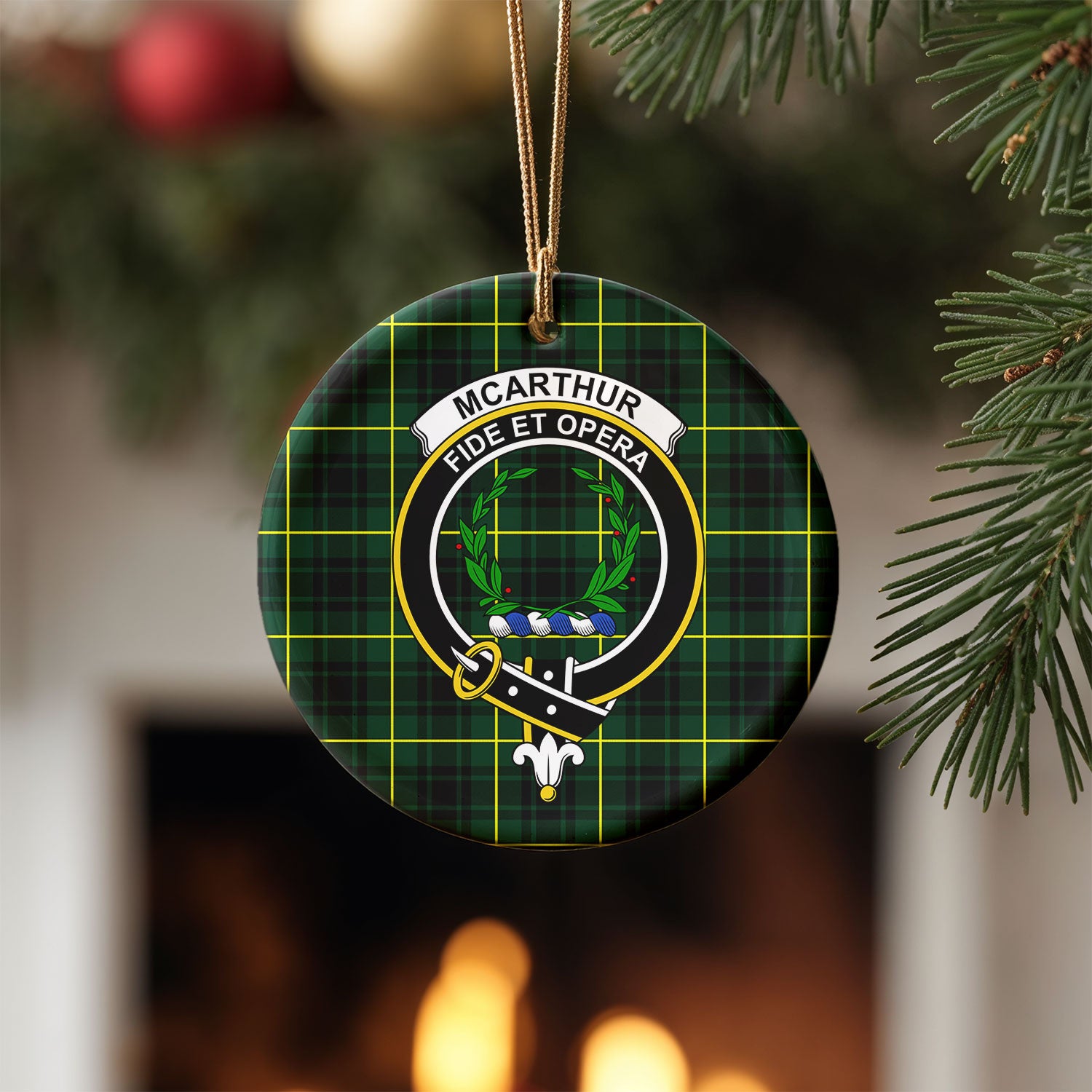 McArthur Modern Tartan Crest Christmas Ceramic Ornament