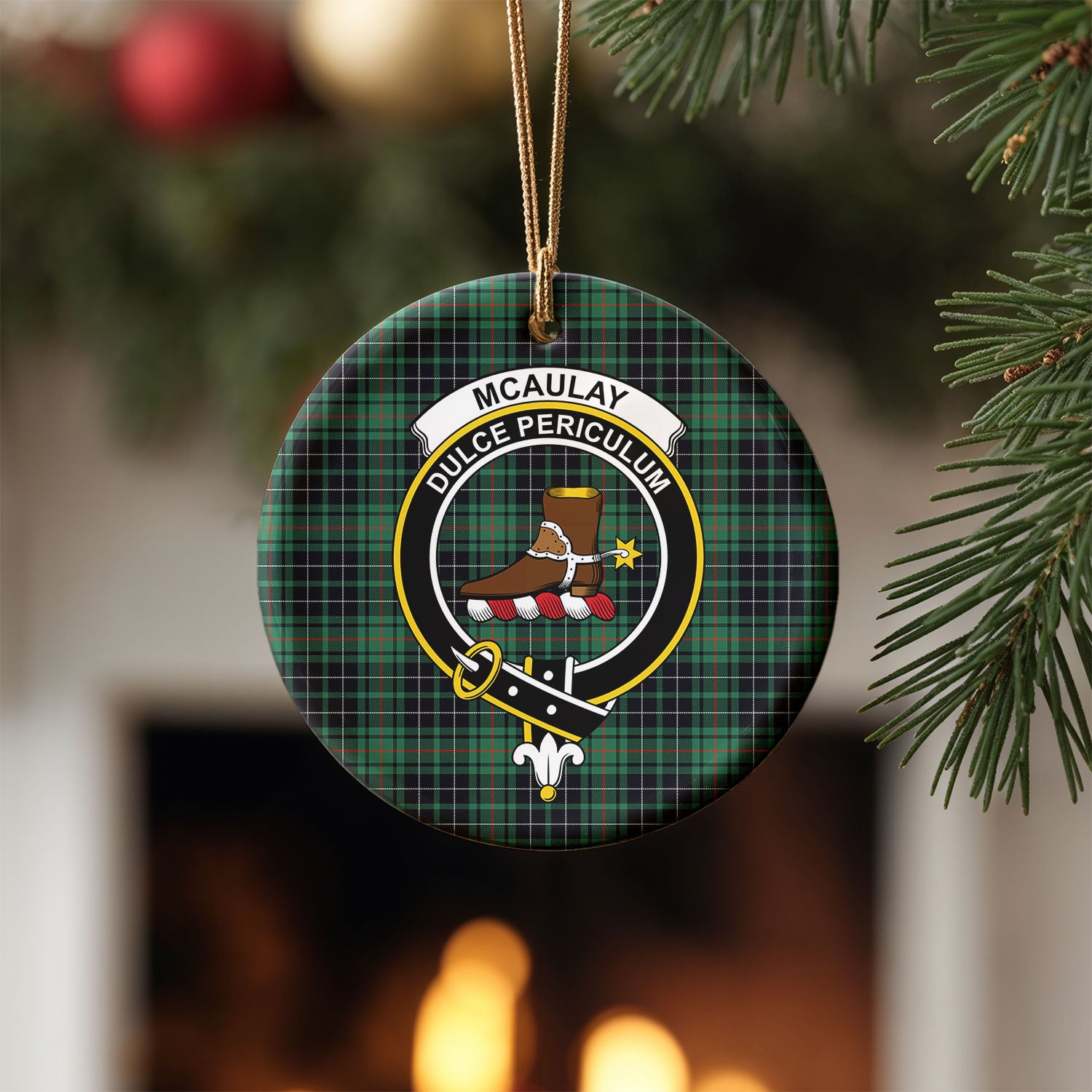 McAulay Hunting Ancient Tartan Crest Christmas Ceramic Ornament