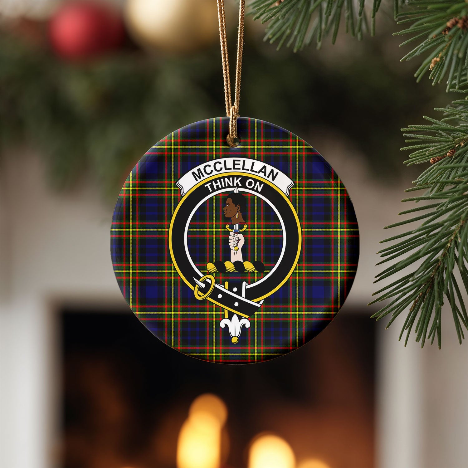 McClellan Modern Tartan Crest Christmas Ceramic Ornament