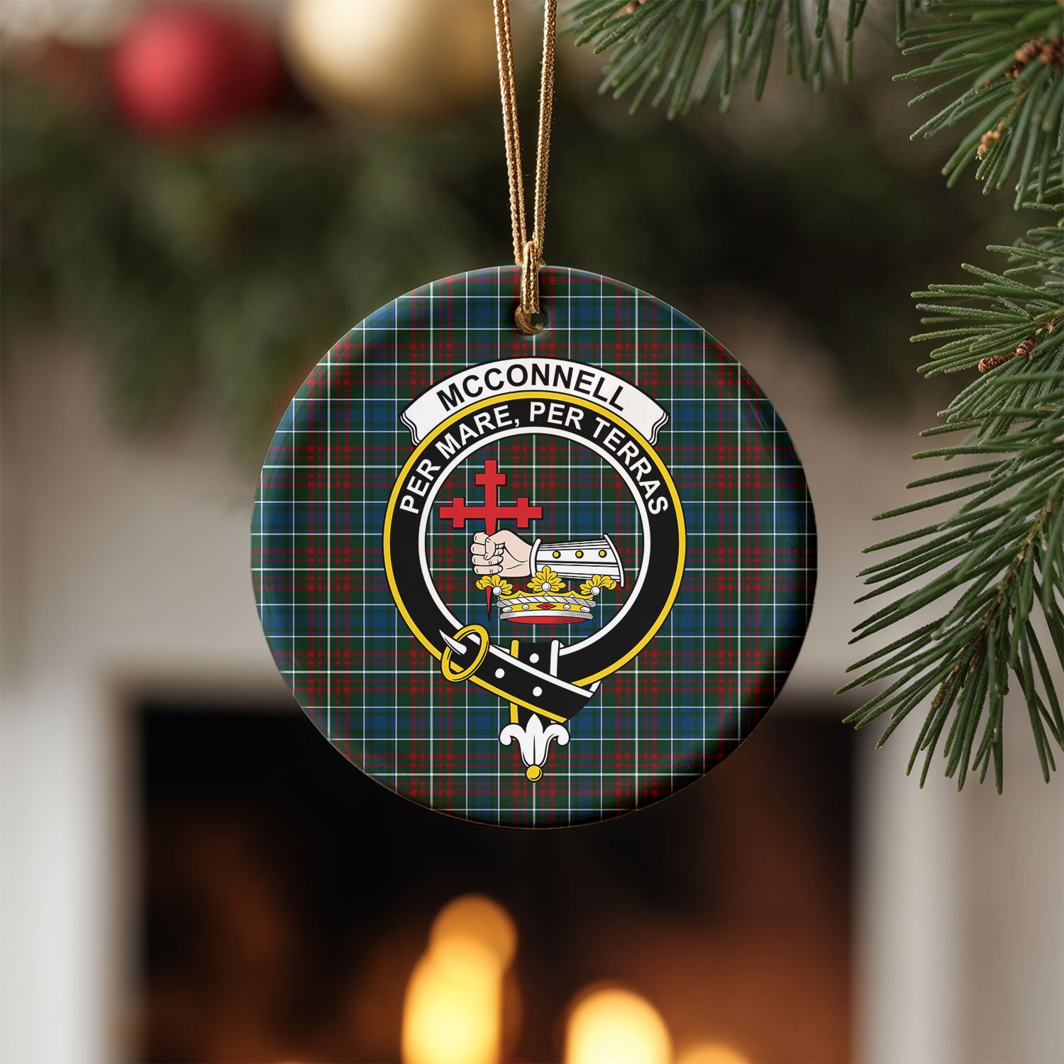 McConnell Tartan Crest Christmas Ceramic Ornament