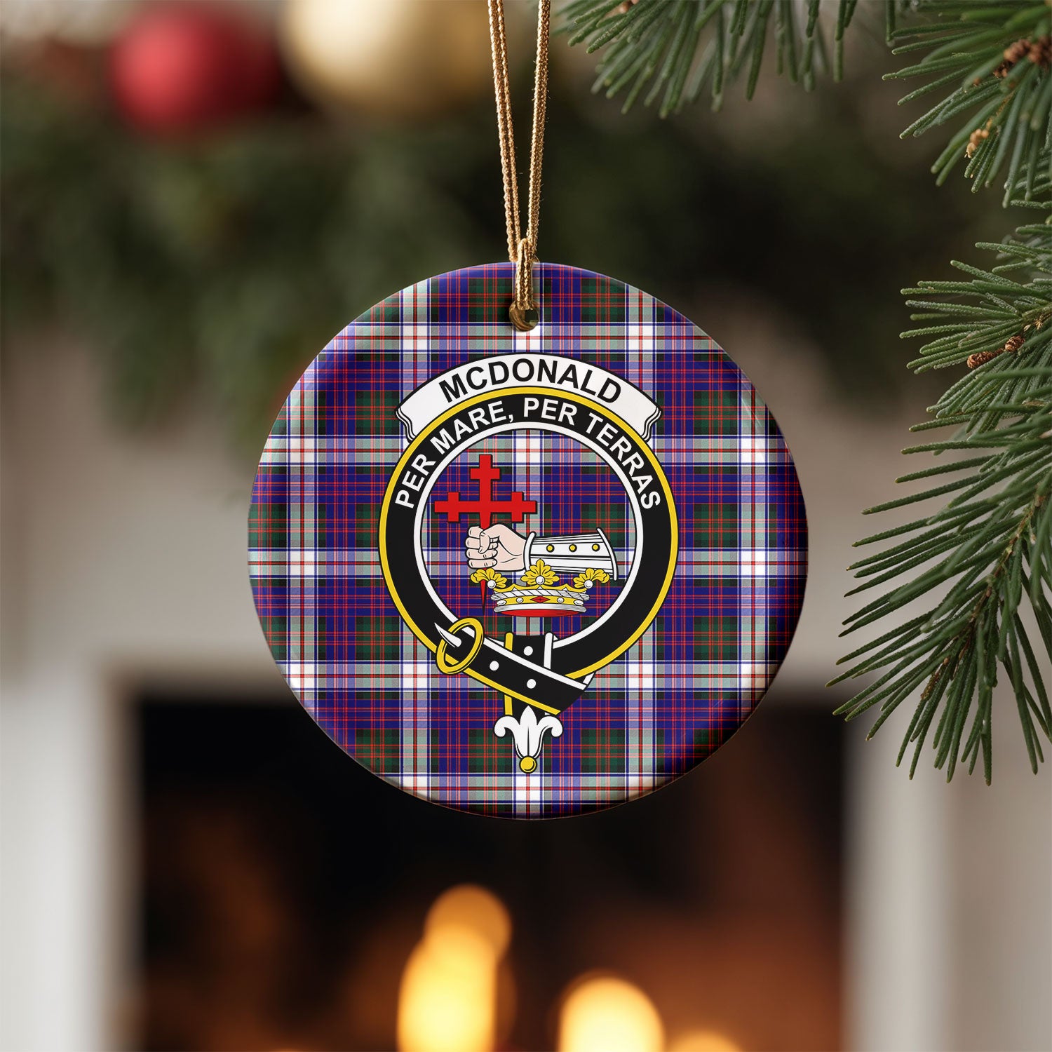 McDonald Dress Modern Tartan Crest Christmas Ceramic Ornament