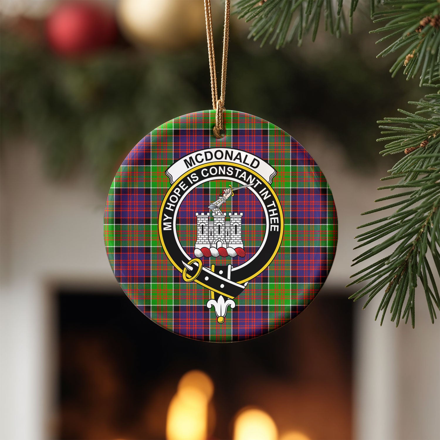 McDonald (Clan Ranald) Tartan Crest Christmas Ceramic Ornament