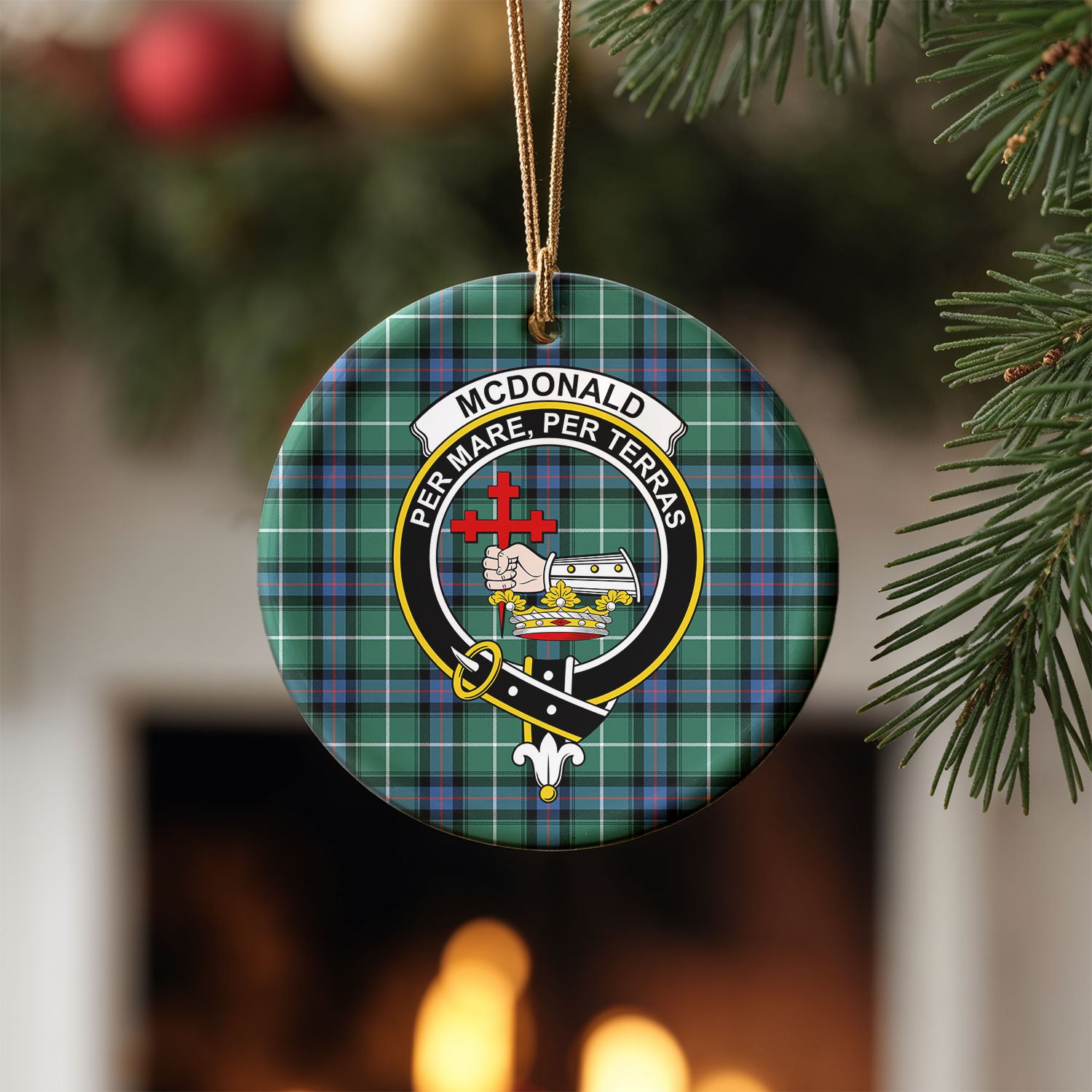 McDonald of the Isles Hunting Ancient Tartan Crest Christmas Ceramic Ornament