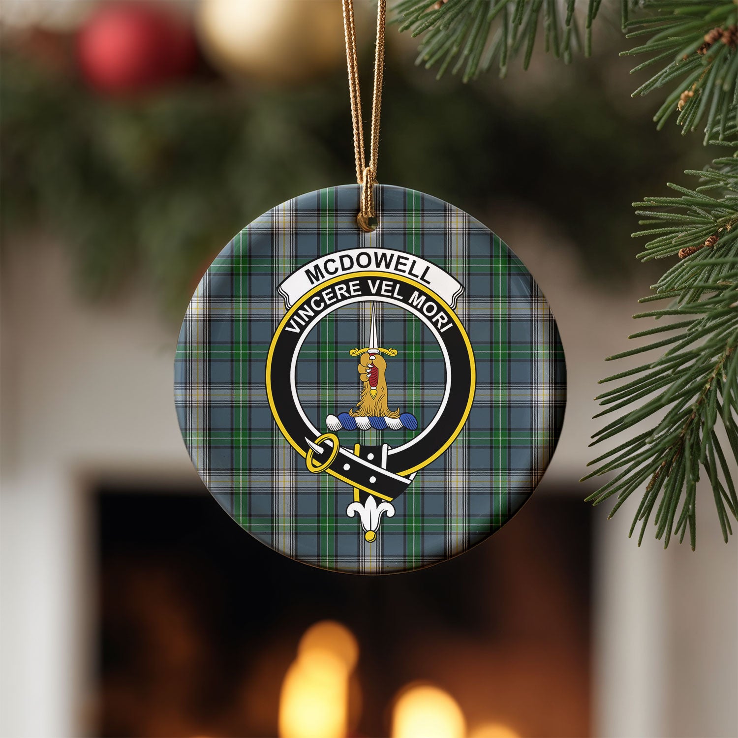 McDowell (MacDowell) Tartan Crest Christmas Ceramic Ornament