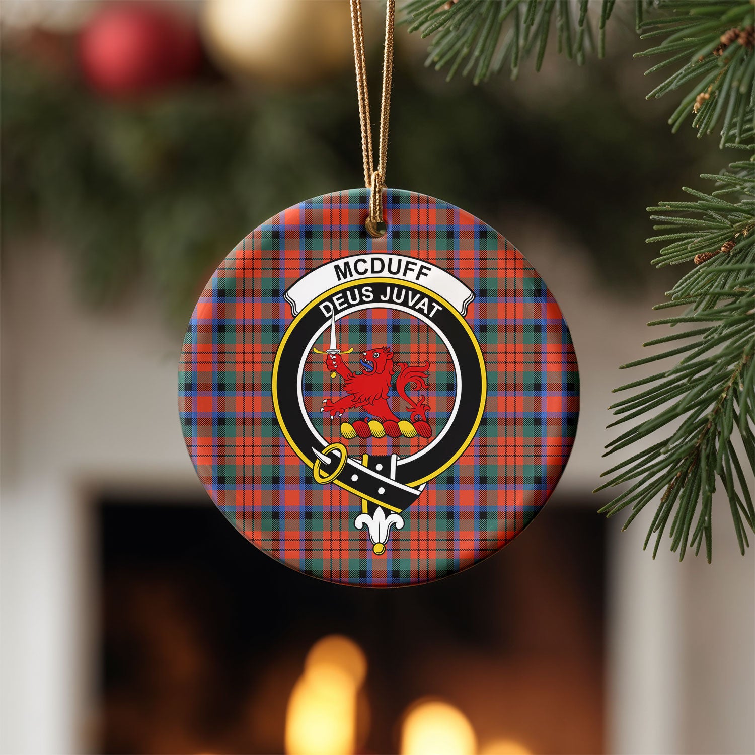 McDuff Ancient Tartan Crest Christmas Ceramic Ornament