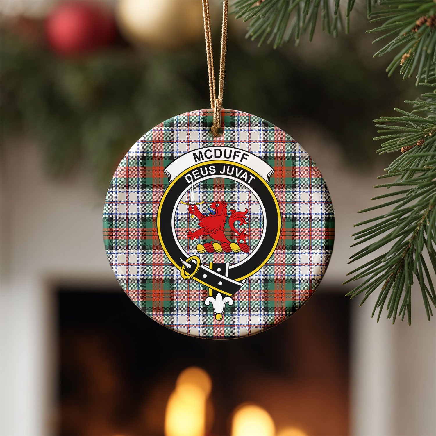 McDuff Dress Ancient Tartan Crest Christmas Ceramic Ornament