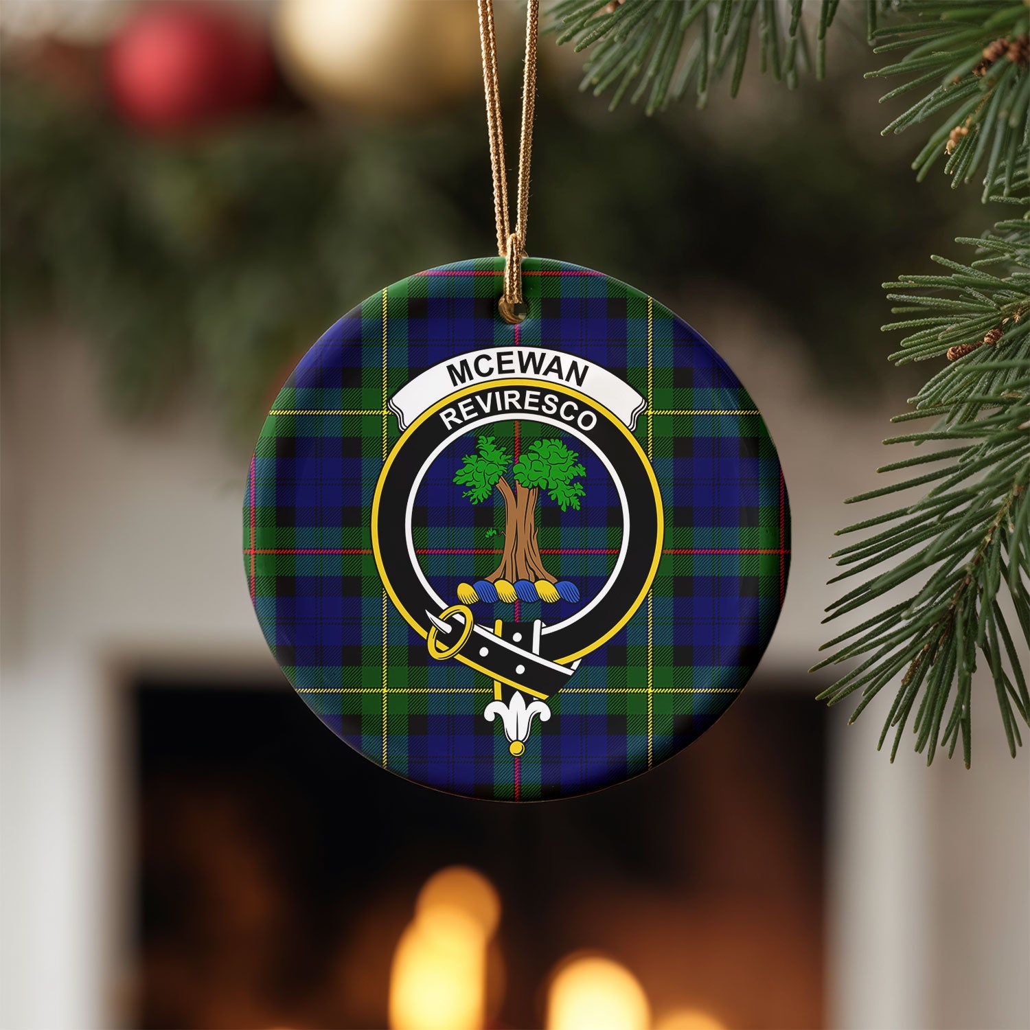 McEwan Modern Tartan Crest Christmas Ceramic Ornament