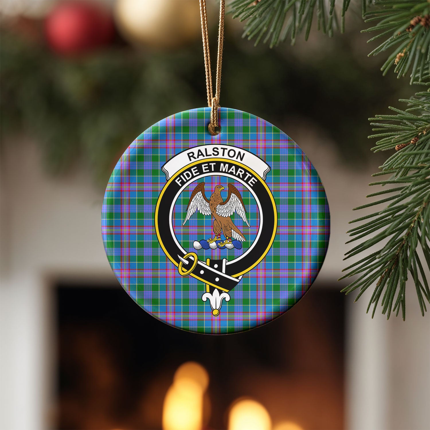 Ralston Tartan Crest Christmas Ceramic Ornament
