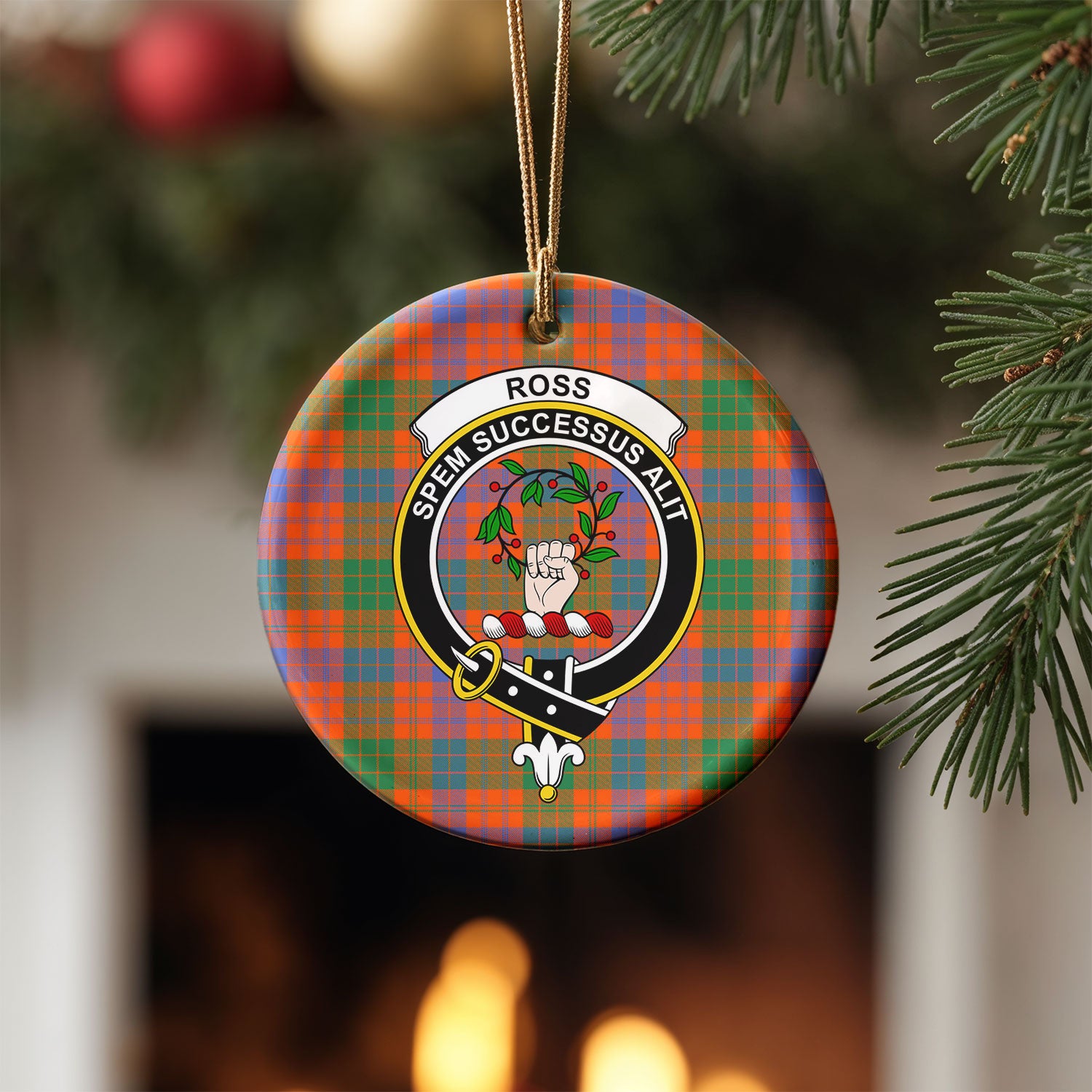 Ross Ancient Tartan Crest Christmas Ceramic Ornament